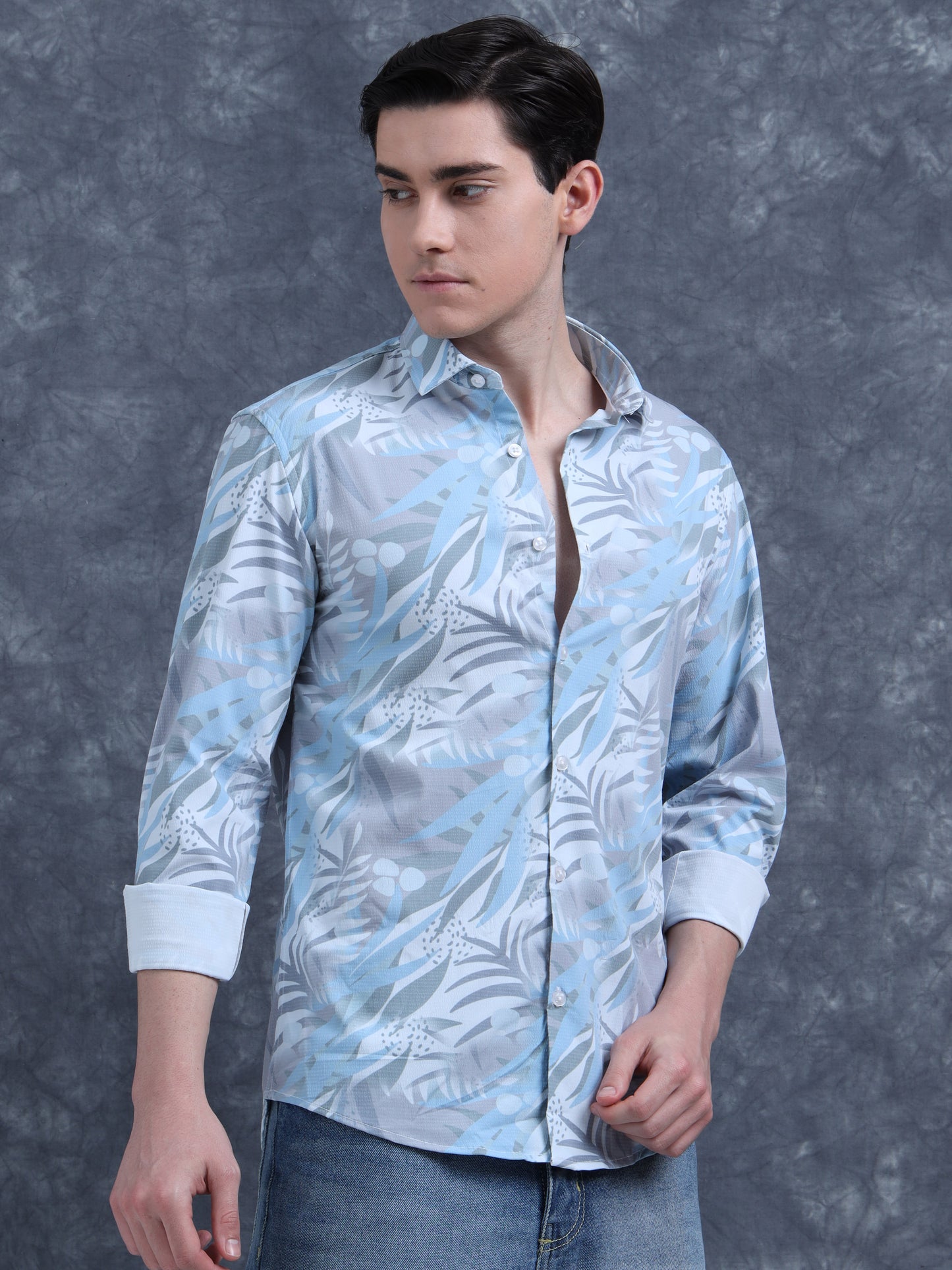 White And Blue Printed Shirt
