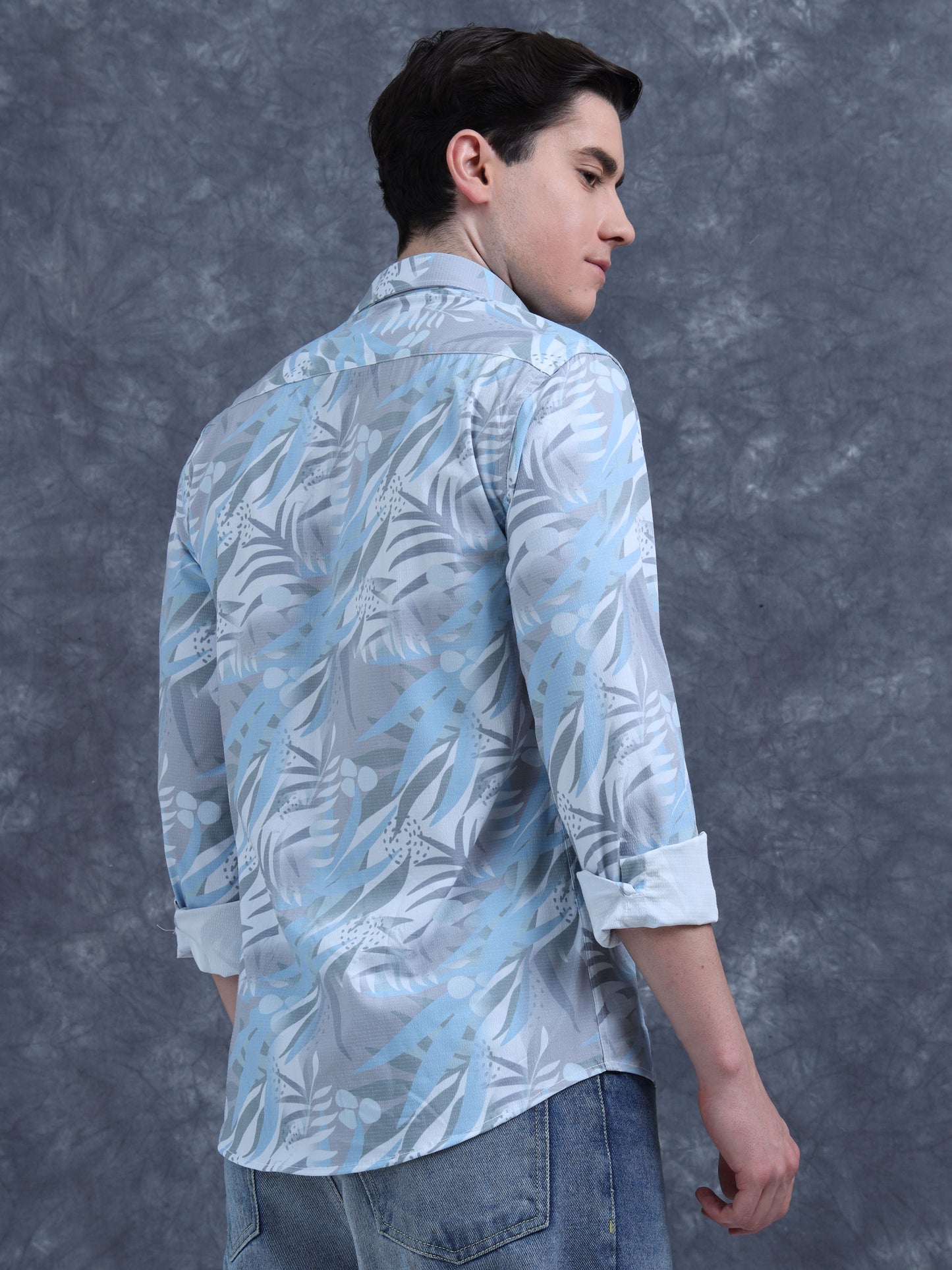White And Blue Printed Shirt