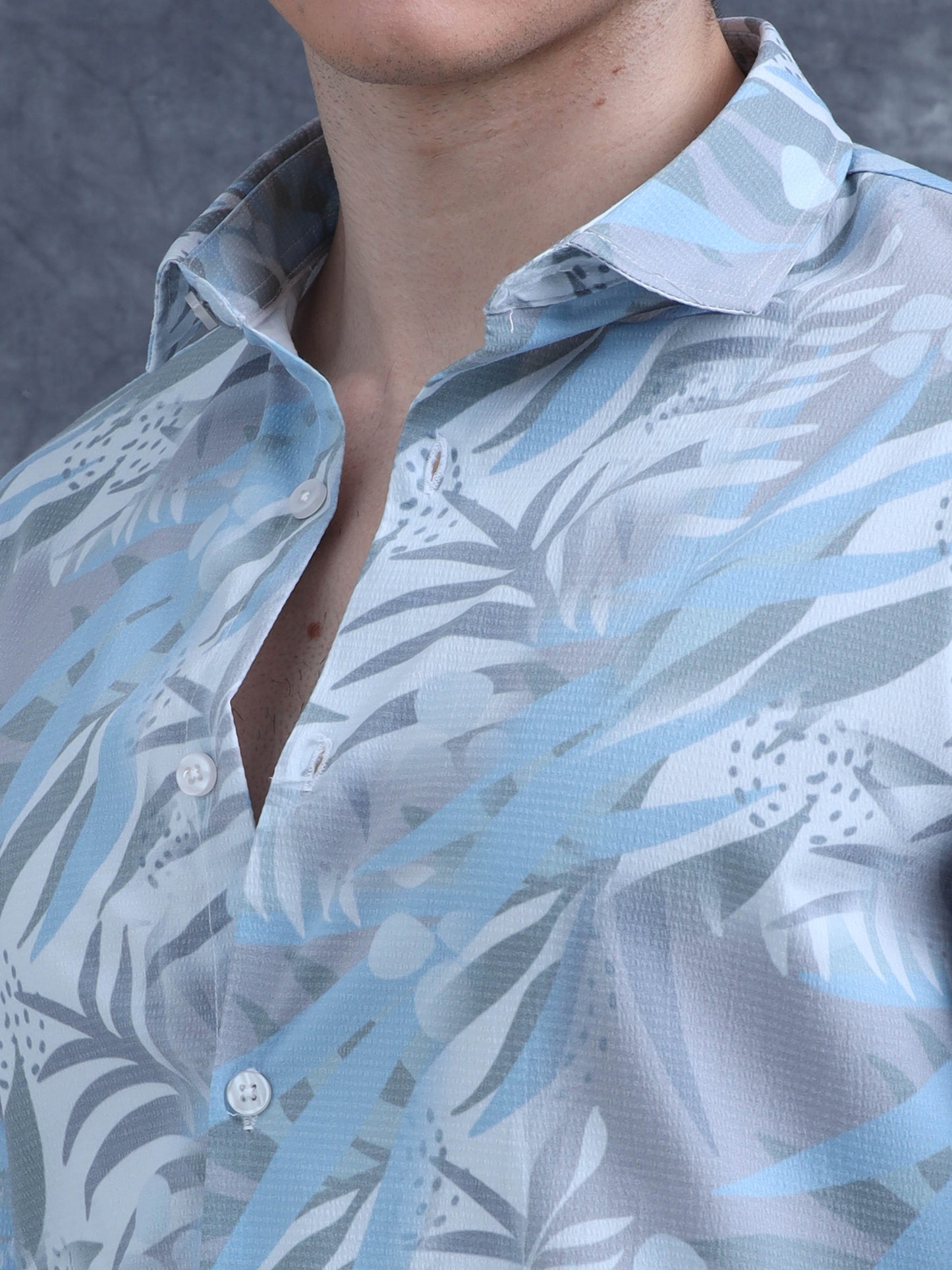 White And Blue Printed Shirt
