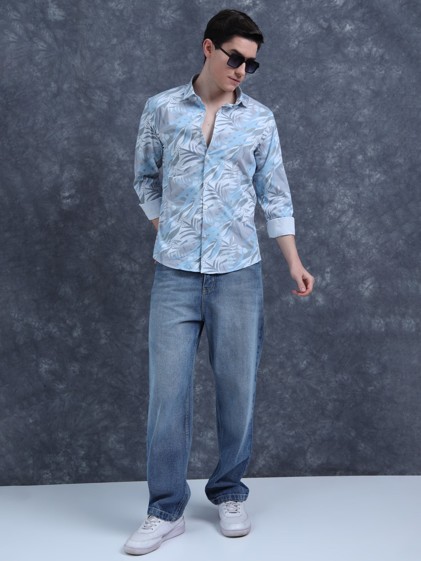 White And Blue Printed Shirt