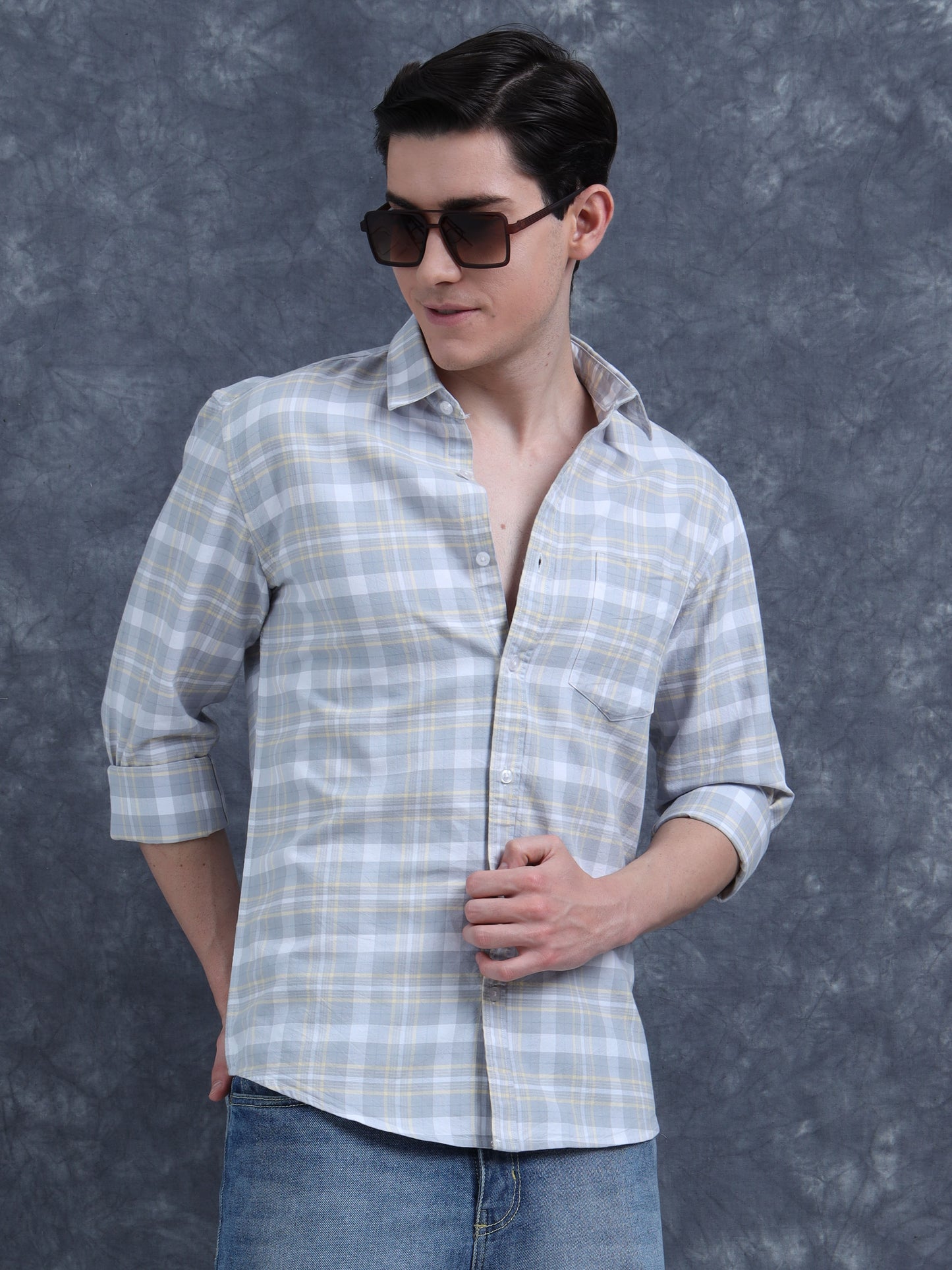 Grey-White Color Checks Shirt