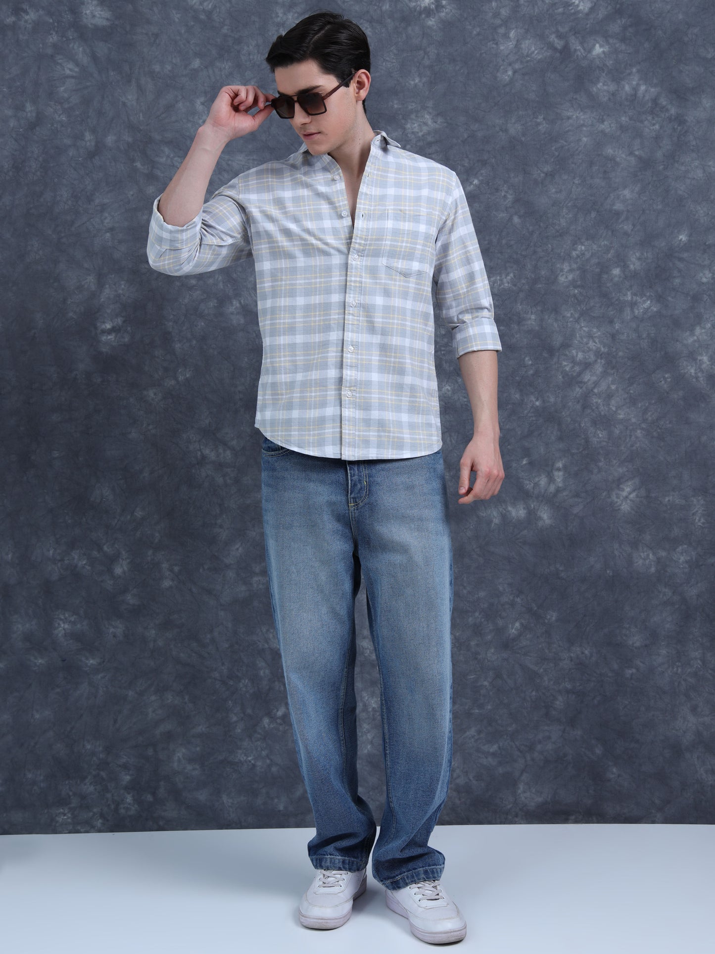 Grey-White Color Checks Shirt