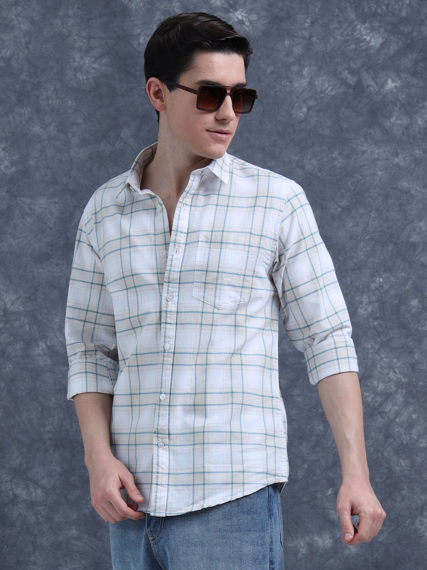 White And Green Checks Shirt