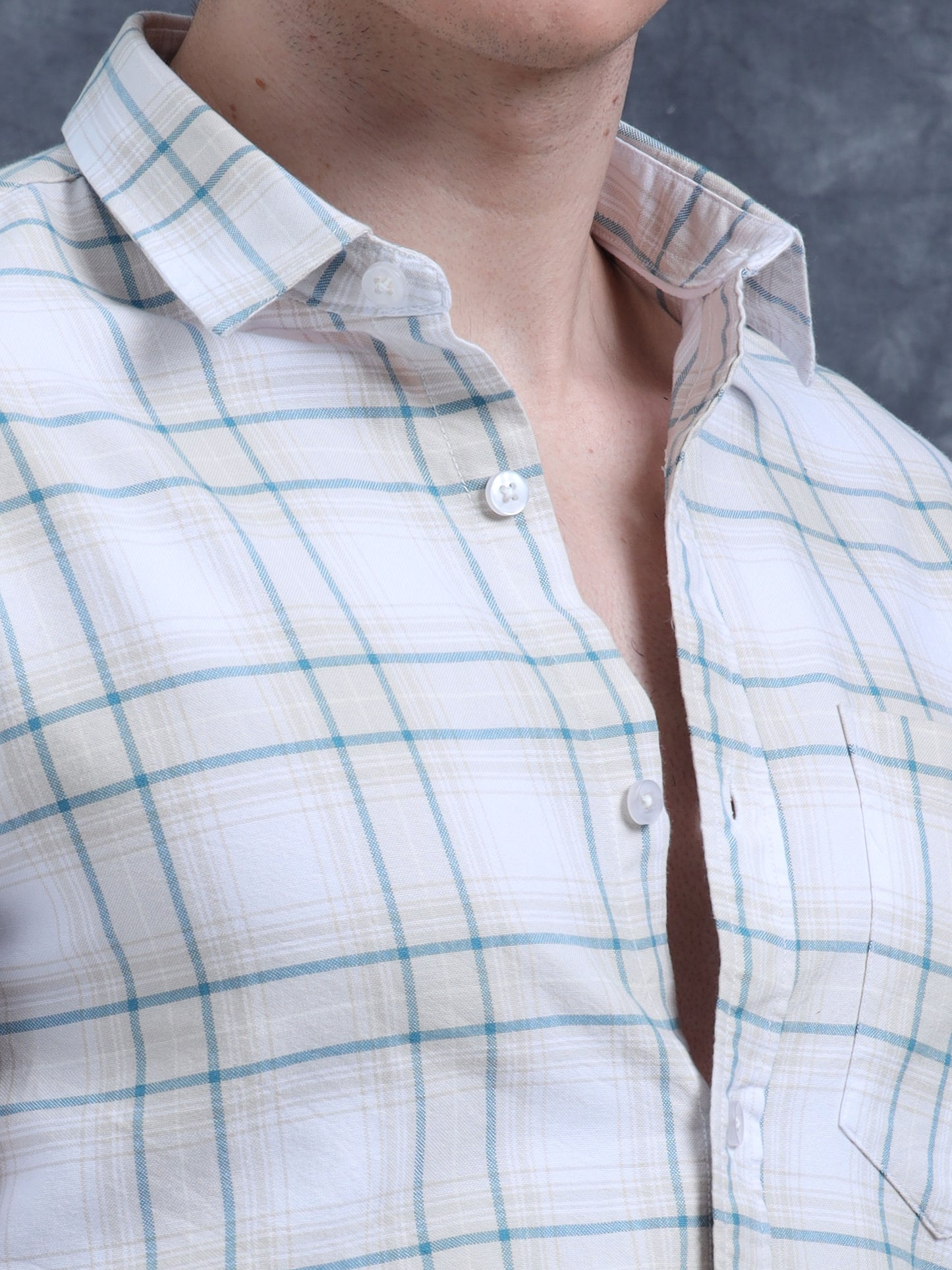 White And Green Checks Shirt