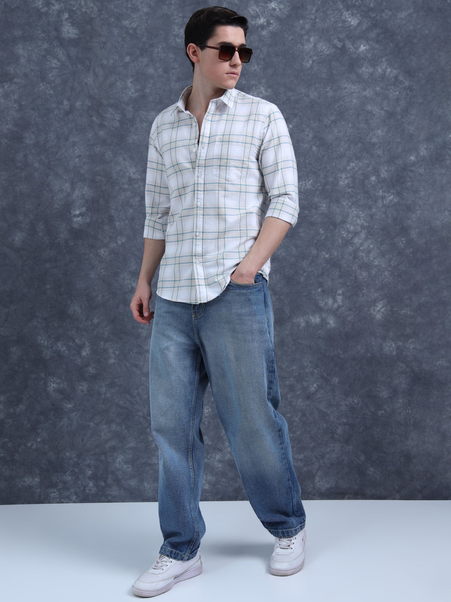 White And Green Checks Shirt