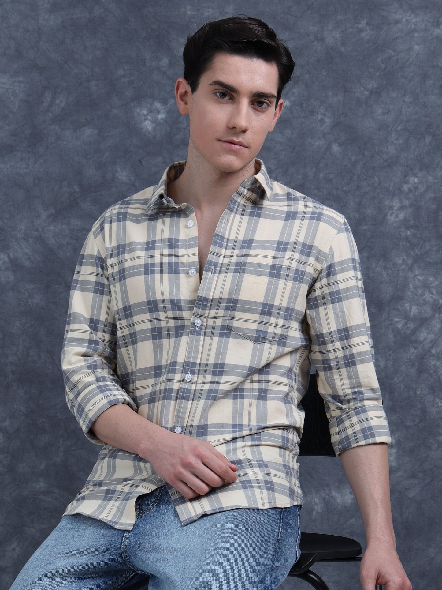 Beige and Black Checks Shirt