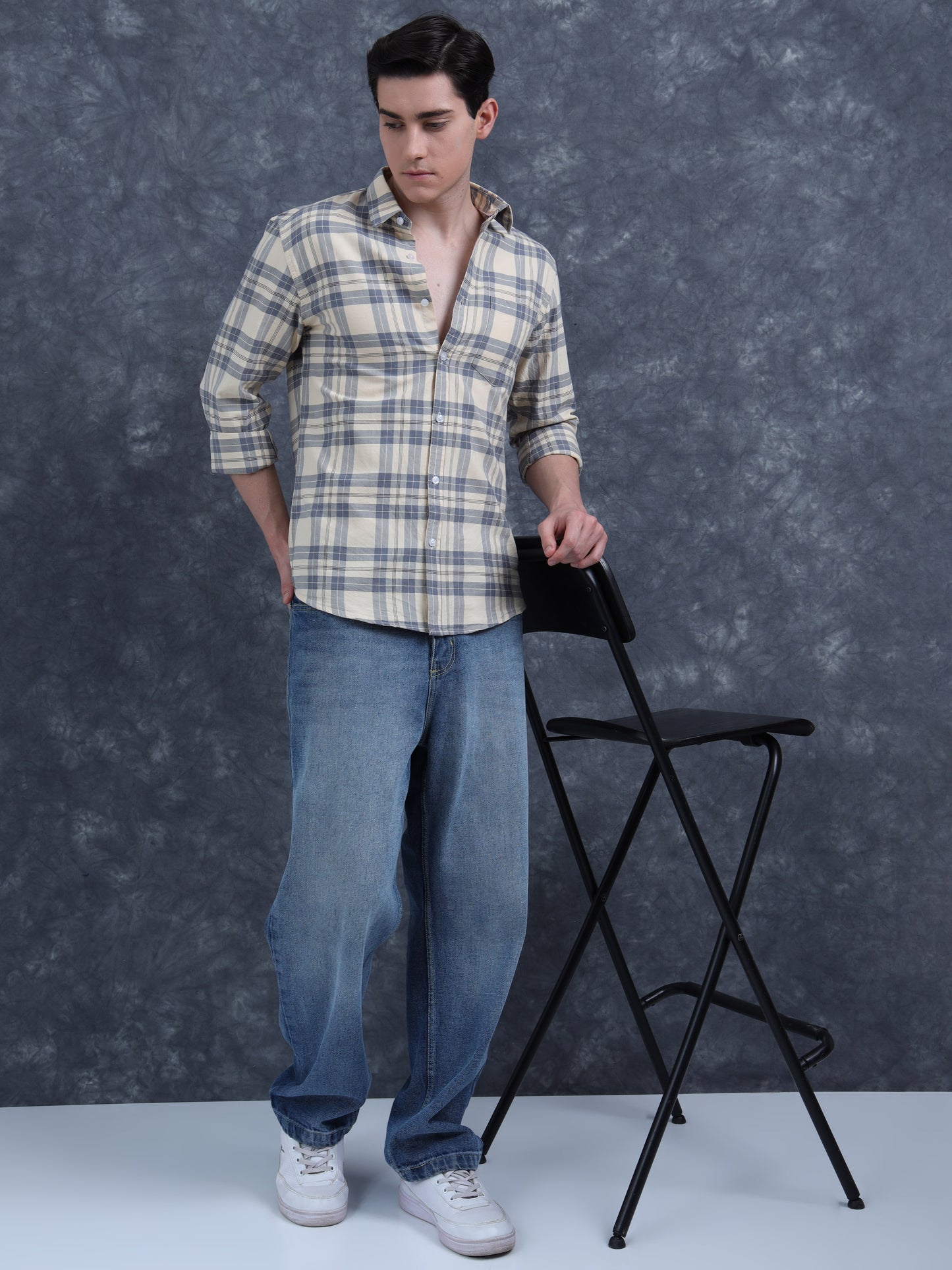Beige and Black Checks Shirt