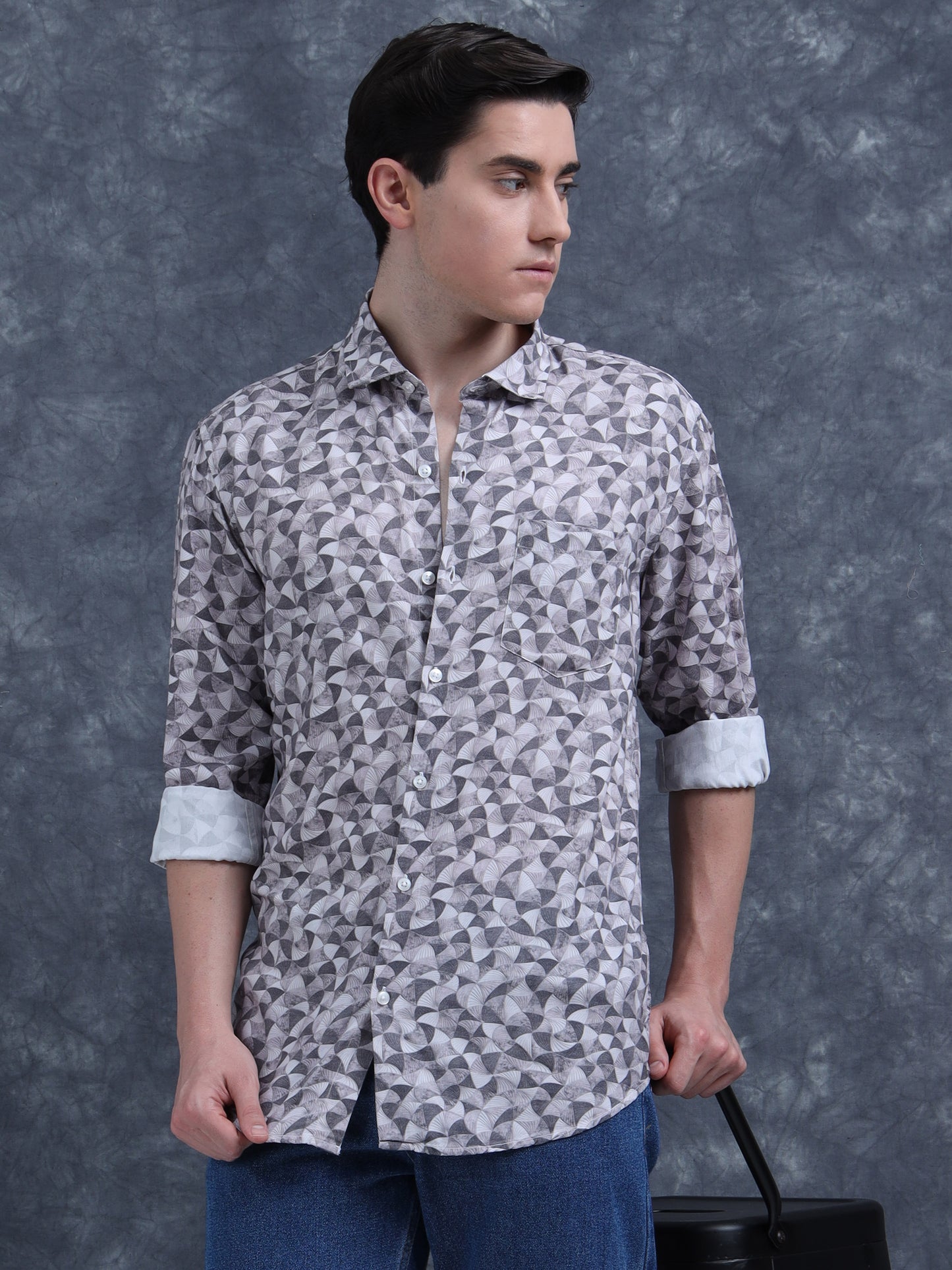 Beige And Black Printed  shirt