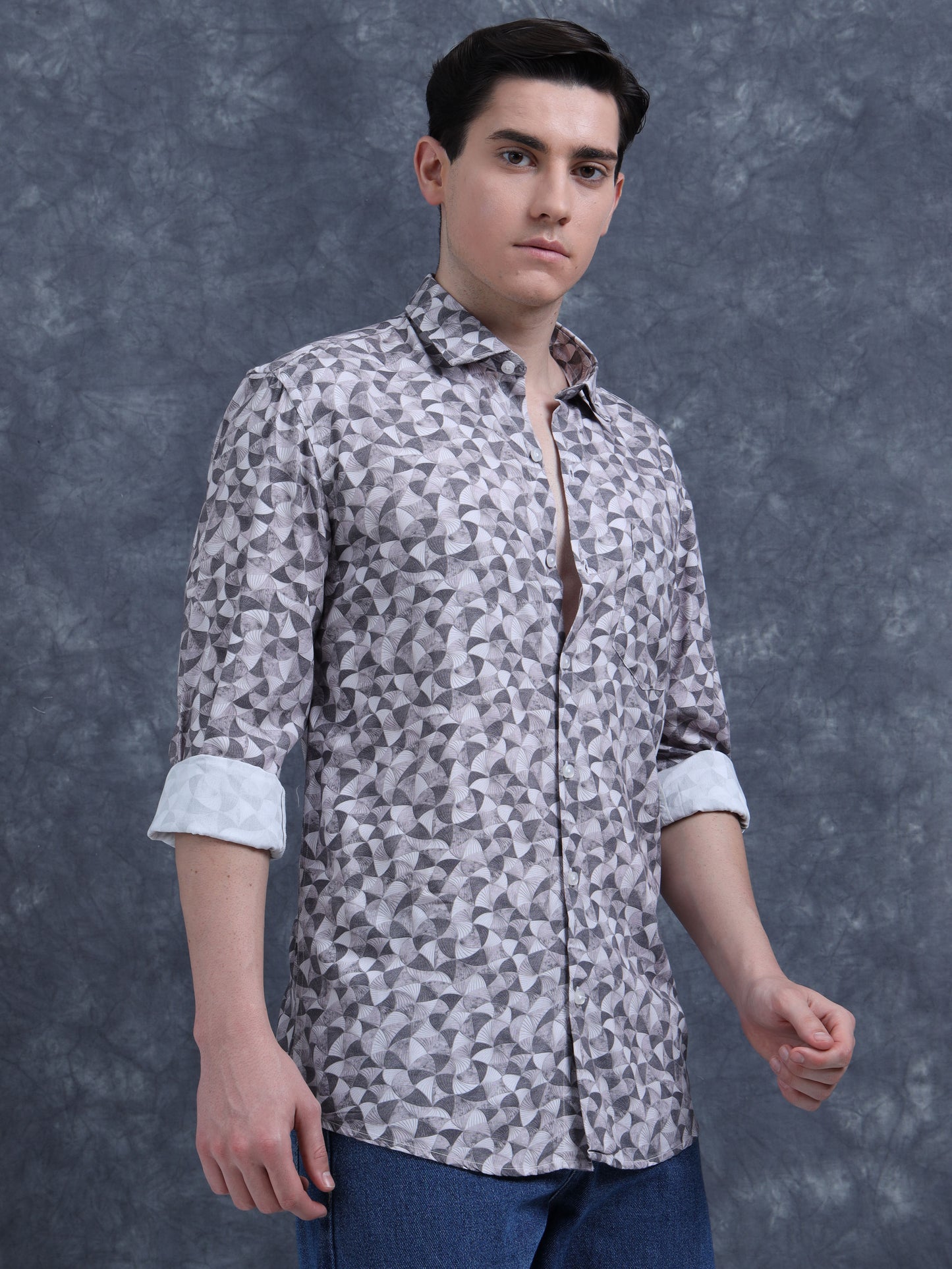 Beige And Black Printed  shirt