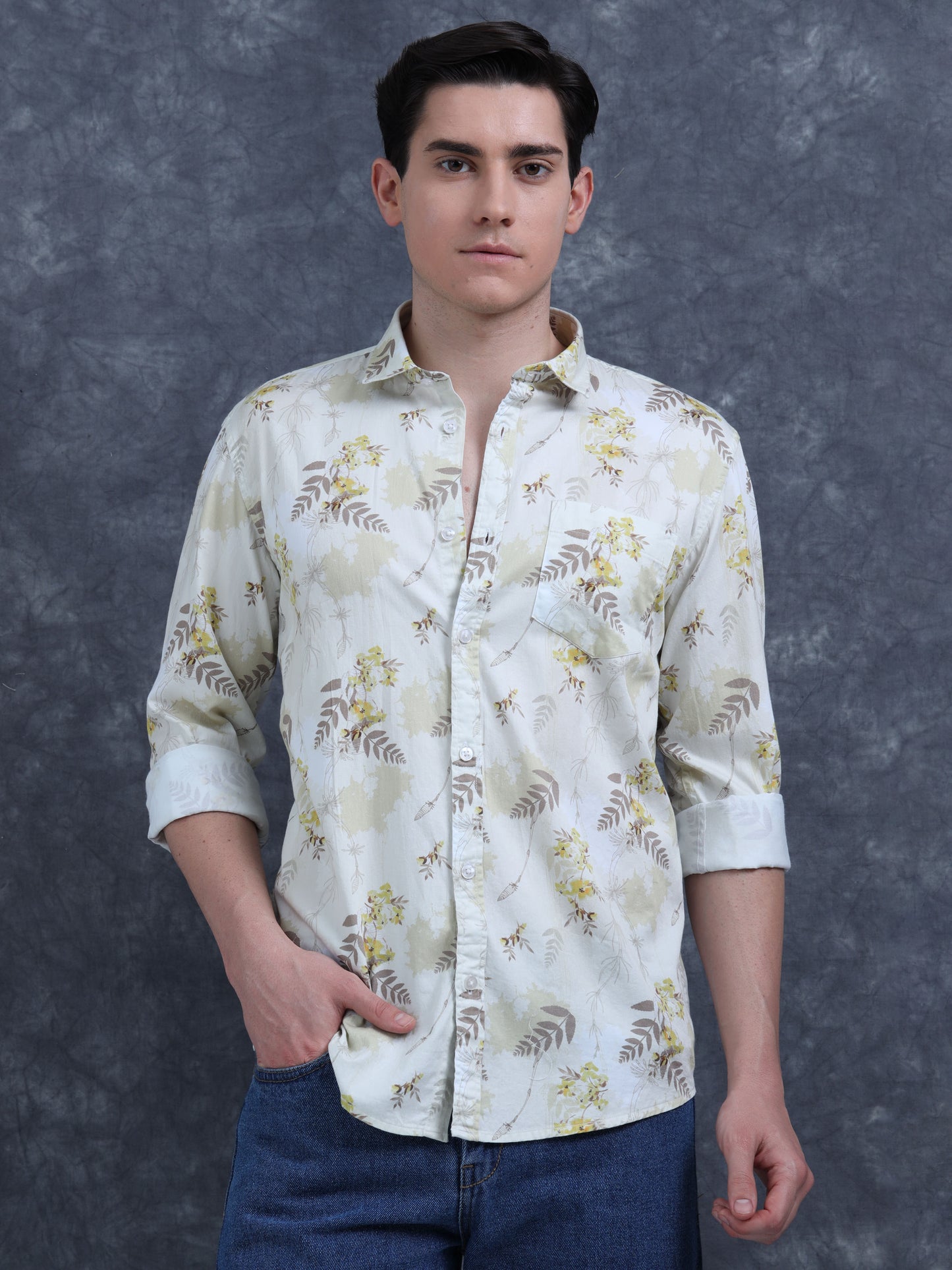 Yellow Floral Printed Shirt