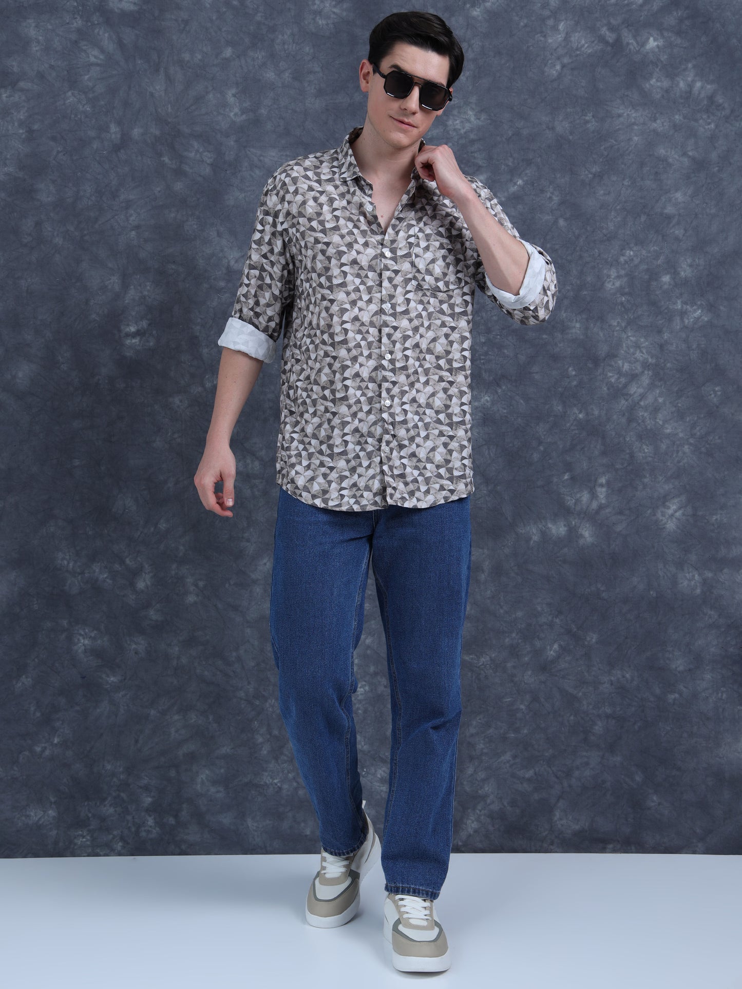 Beige And Black color  Mixed shirt