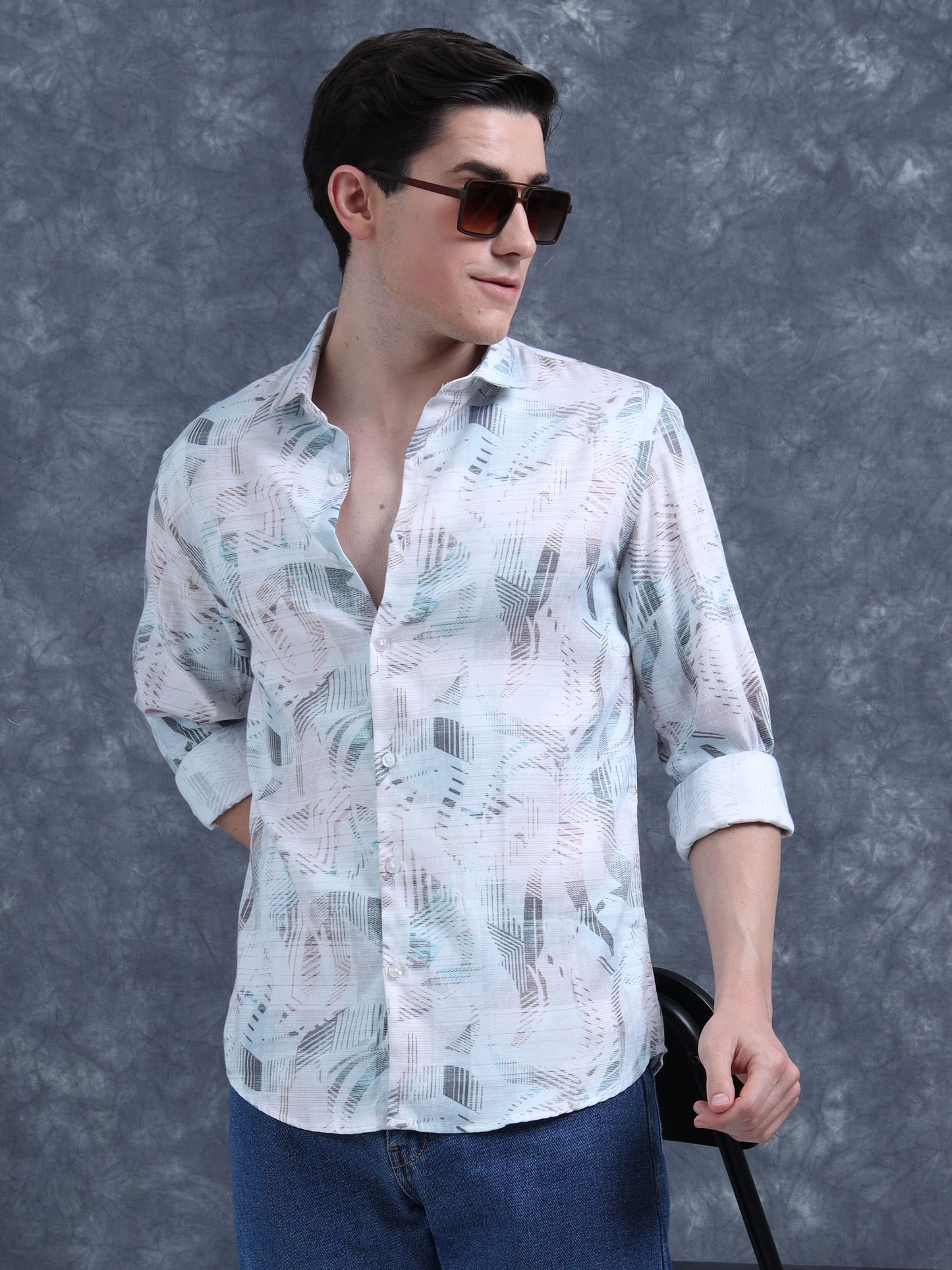 White and Blue Printed Shirt