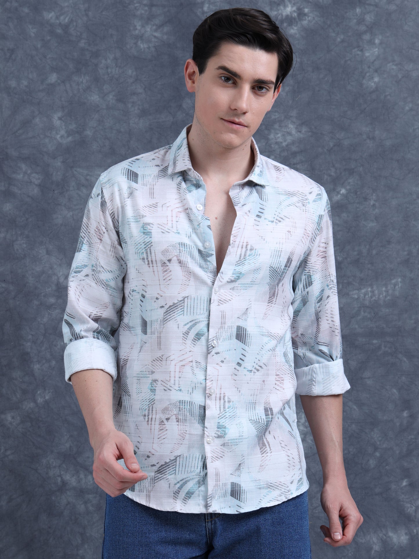 White and Blue Printed Shirt