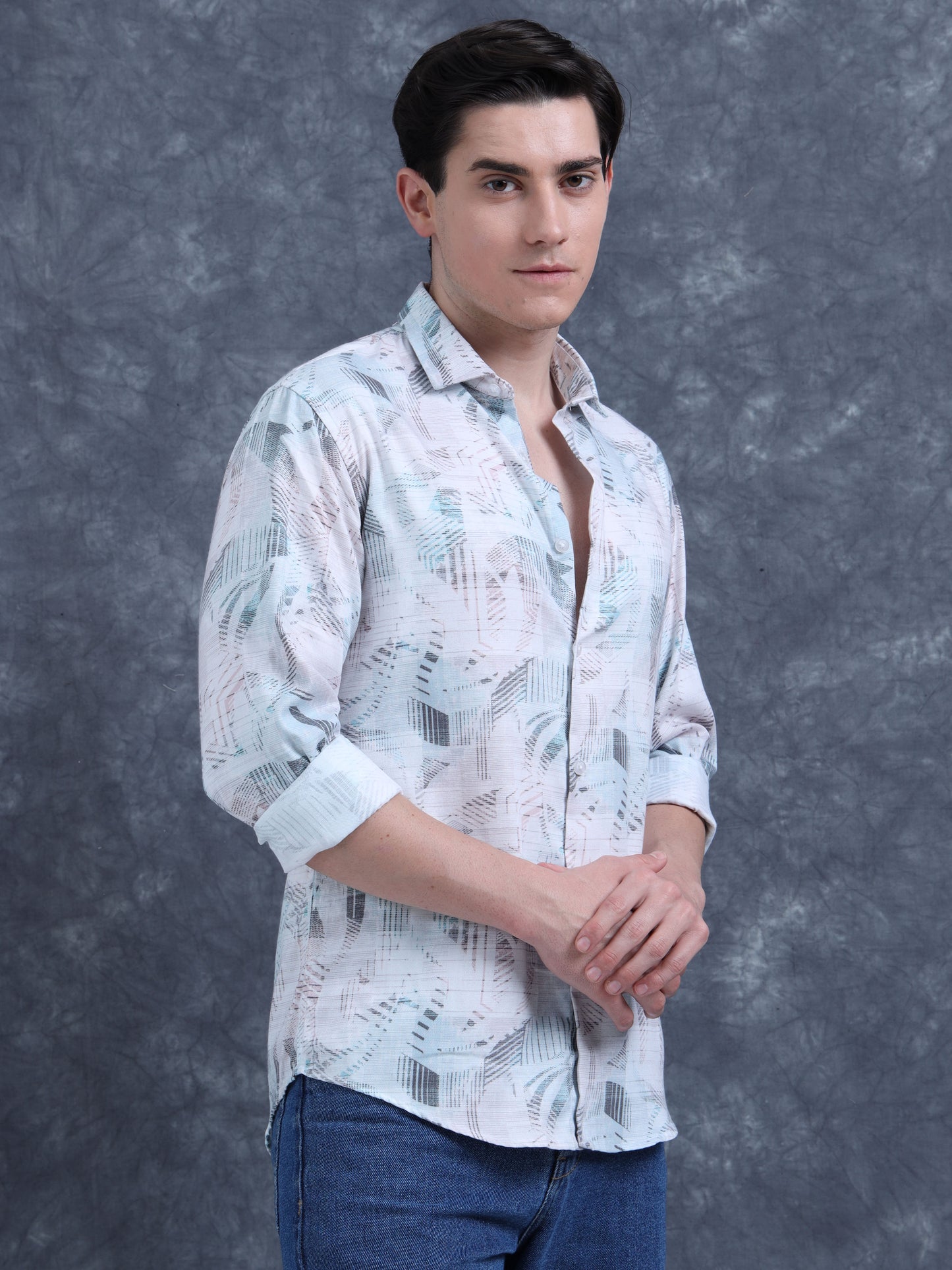 White and Blue Printed Shirt