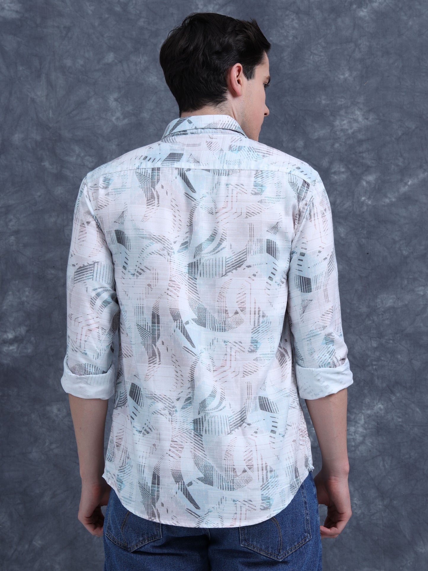 White and Blue Printed Shirt