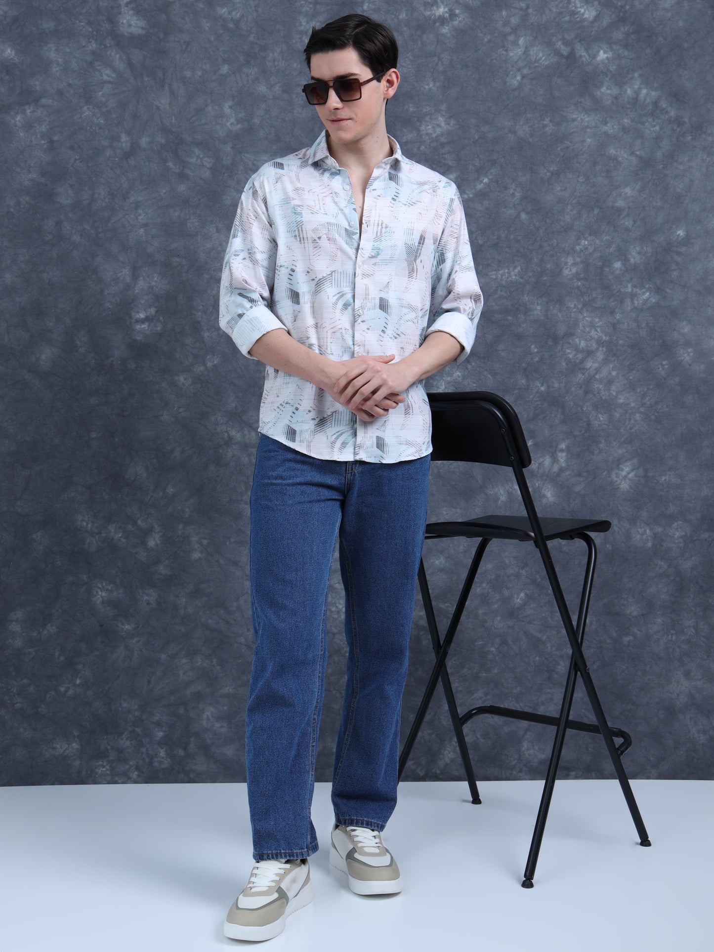 White and Blue Printed Shirt