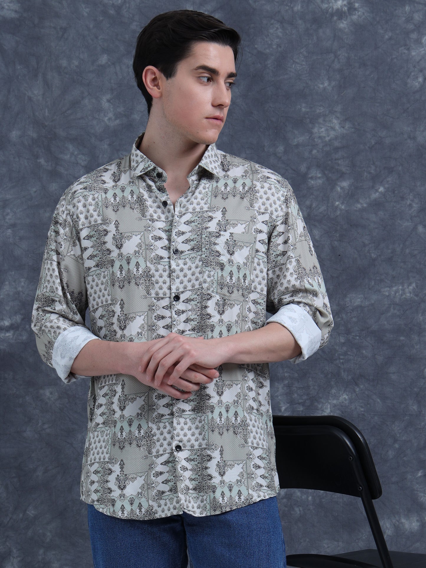 Olive Ethnic Printed Shirt