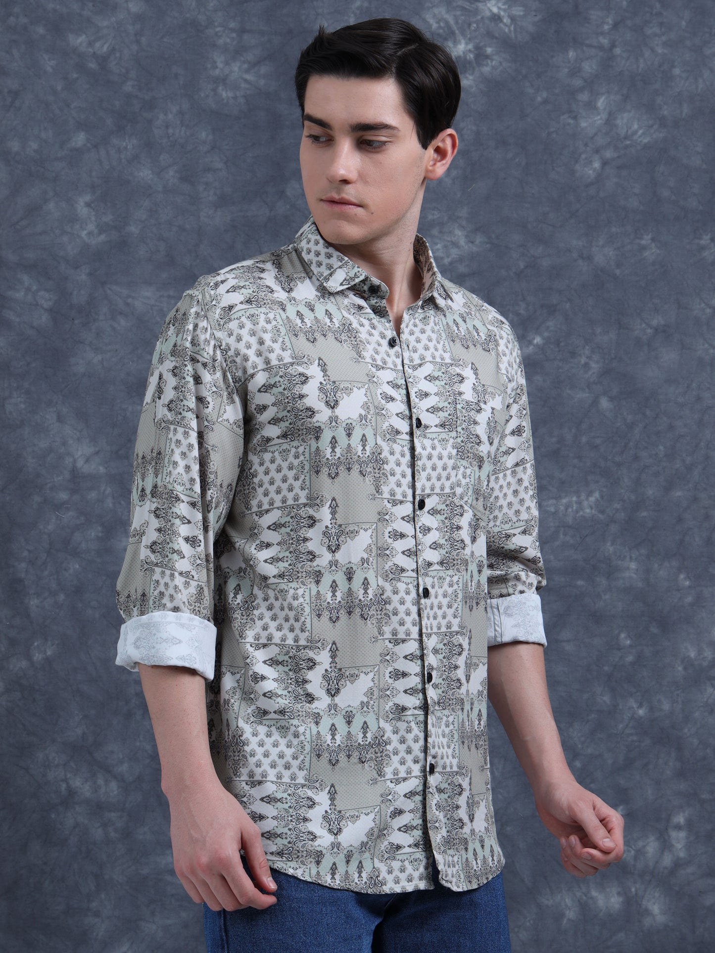 Olive Ethnic Printed Shirt