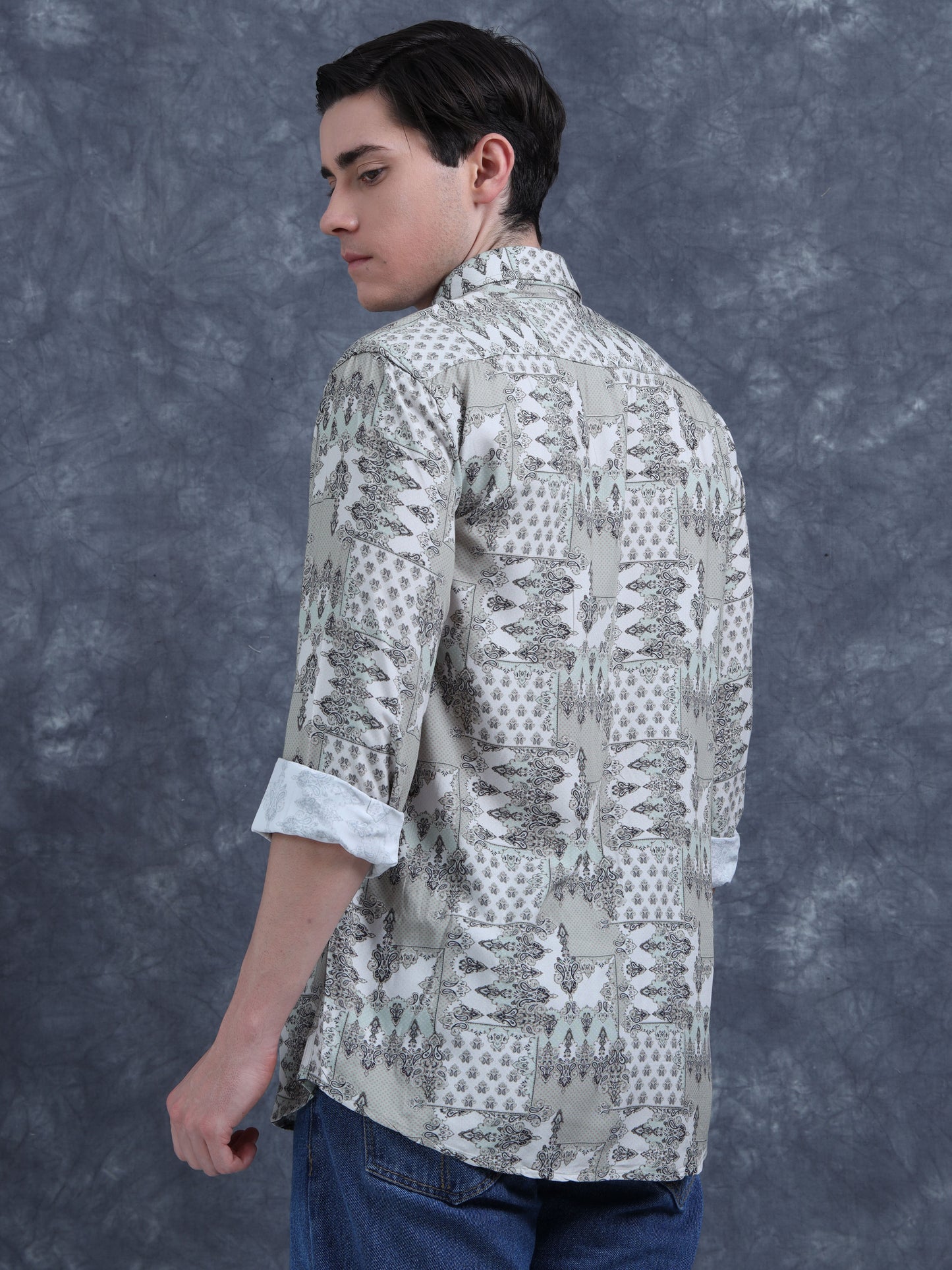 Olive Ethnic Printed Shirt