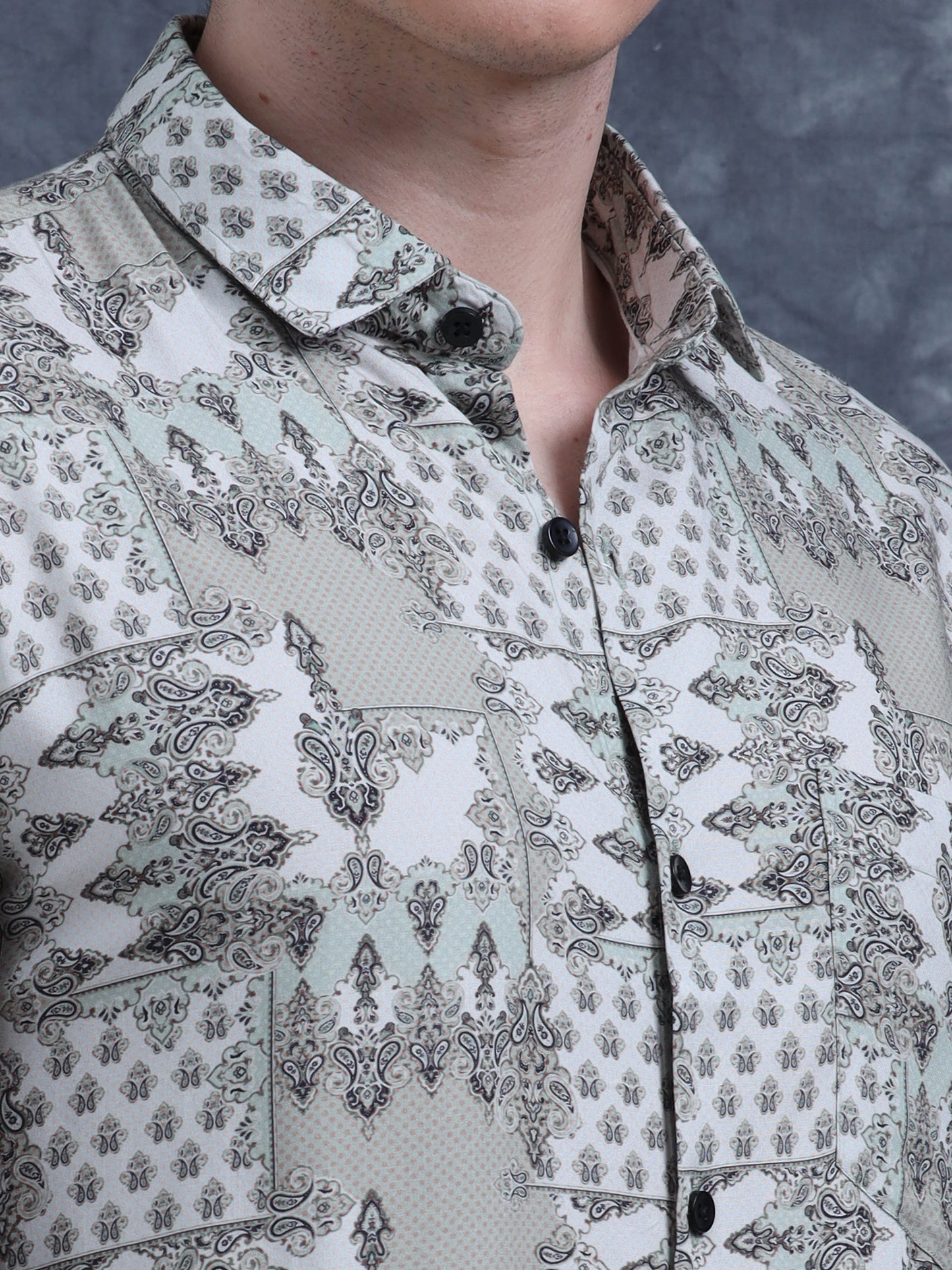 Olive Ethnic Printed Shirt