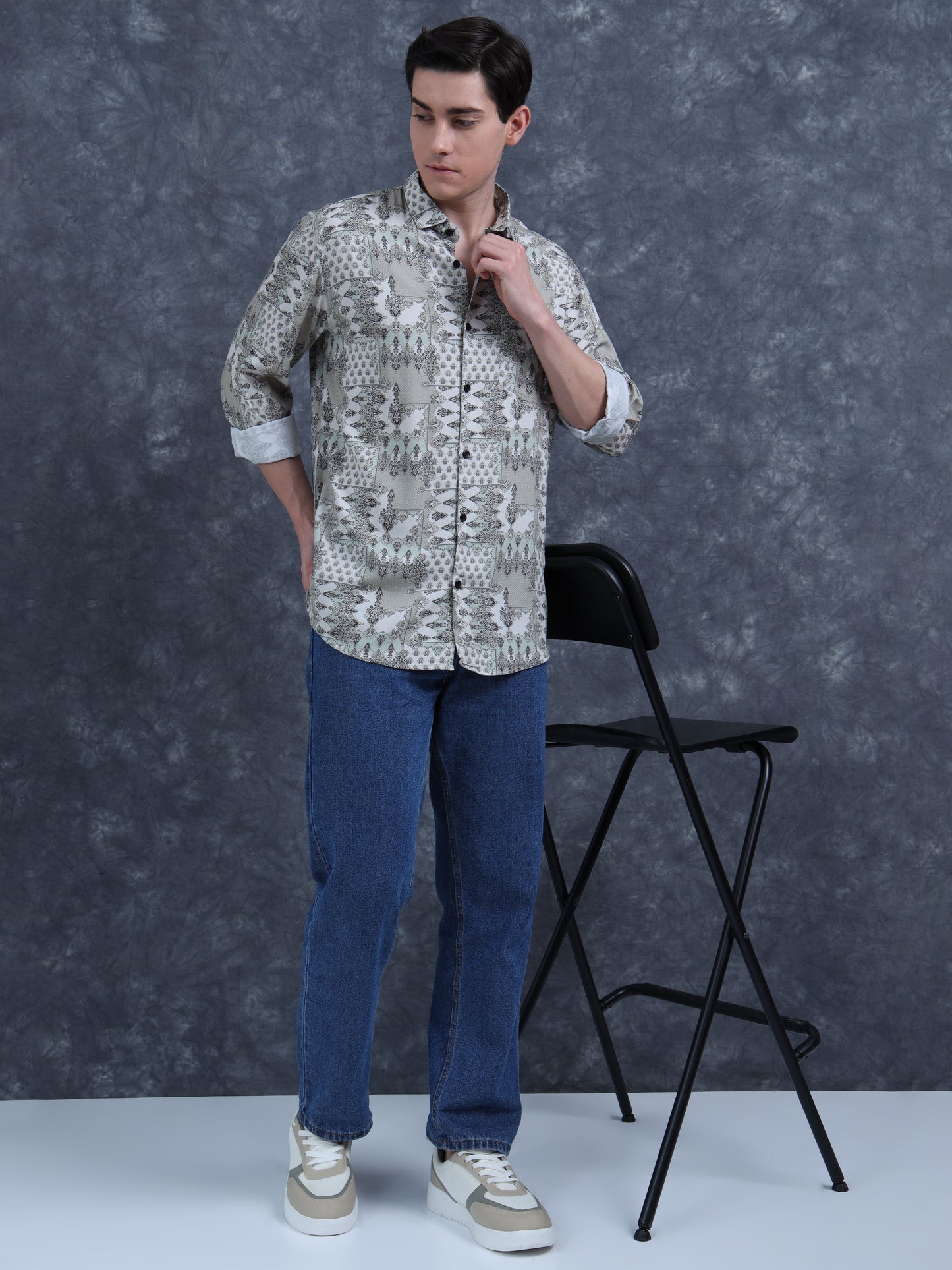 Olive Ethnic Printed Shirt