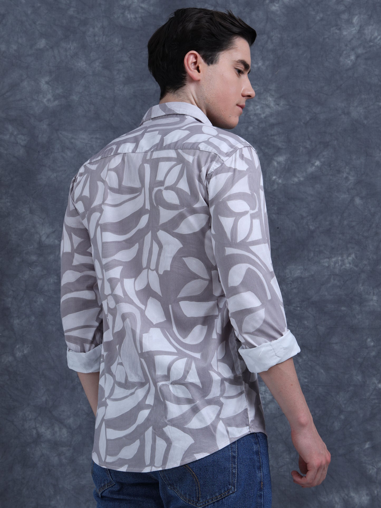 Grey with  White leaf Printed Shirt