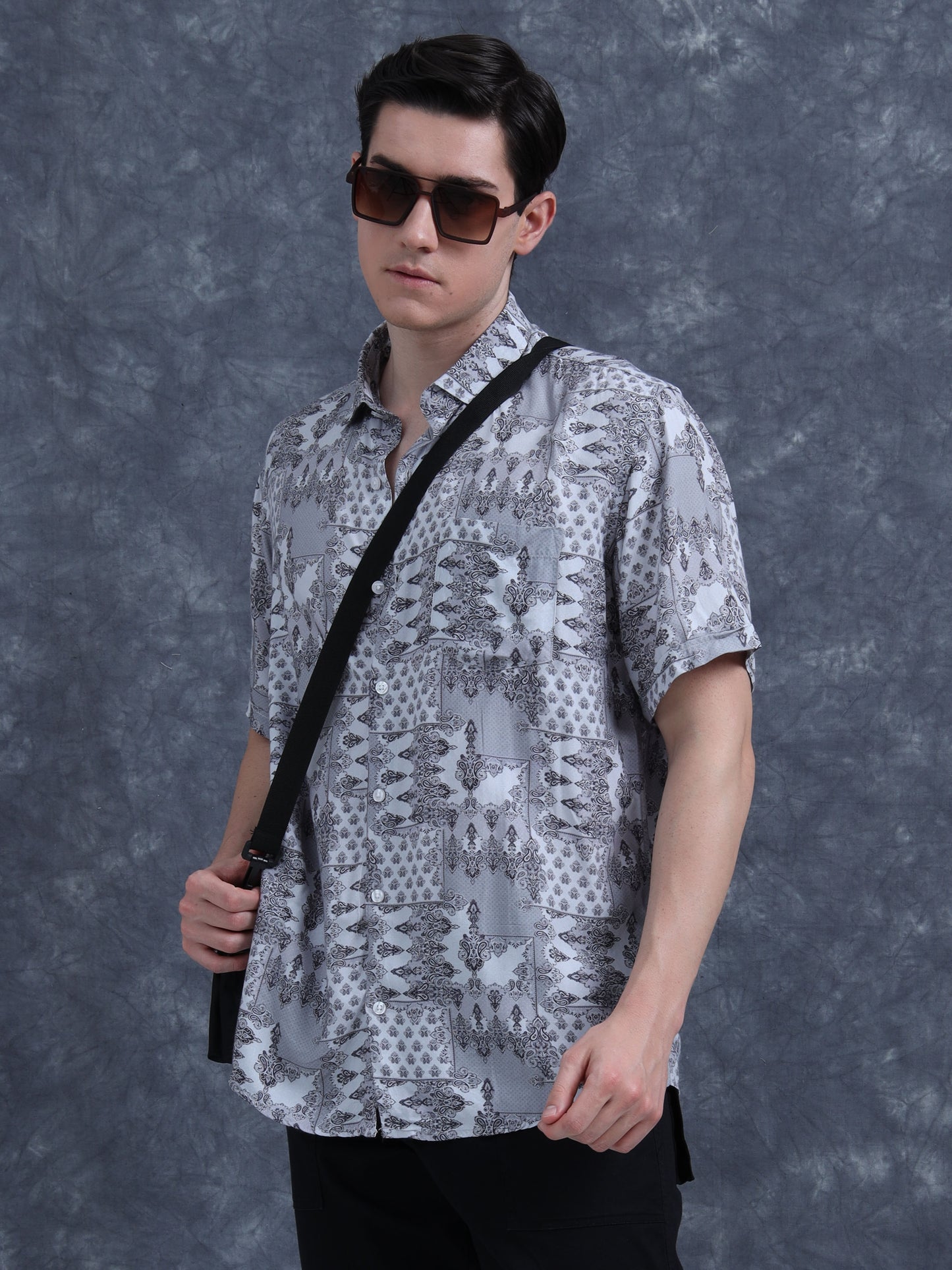 Stone Grey Printed Shirt