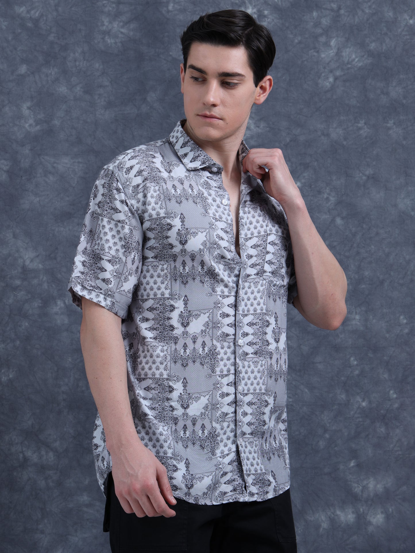 Stone Grey Printed Shirt