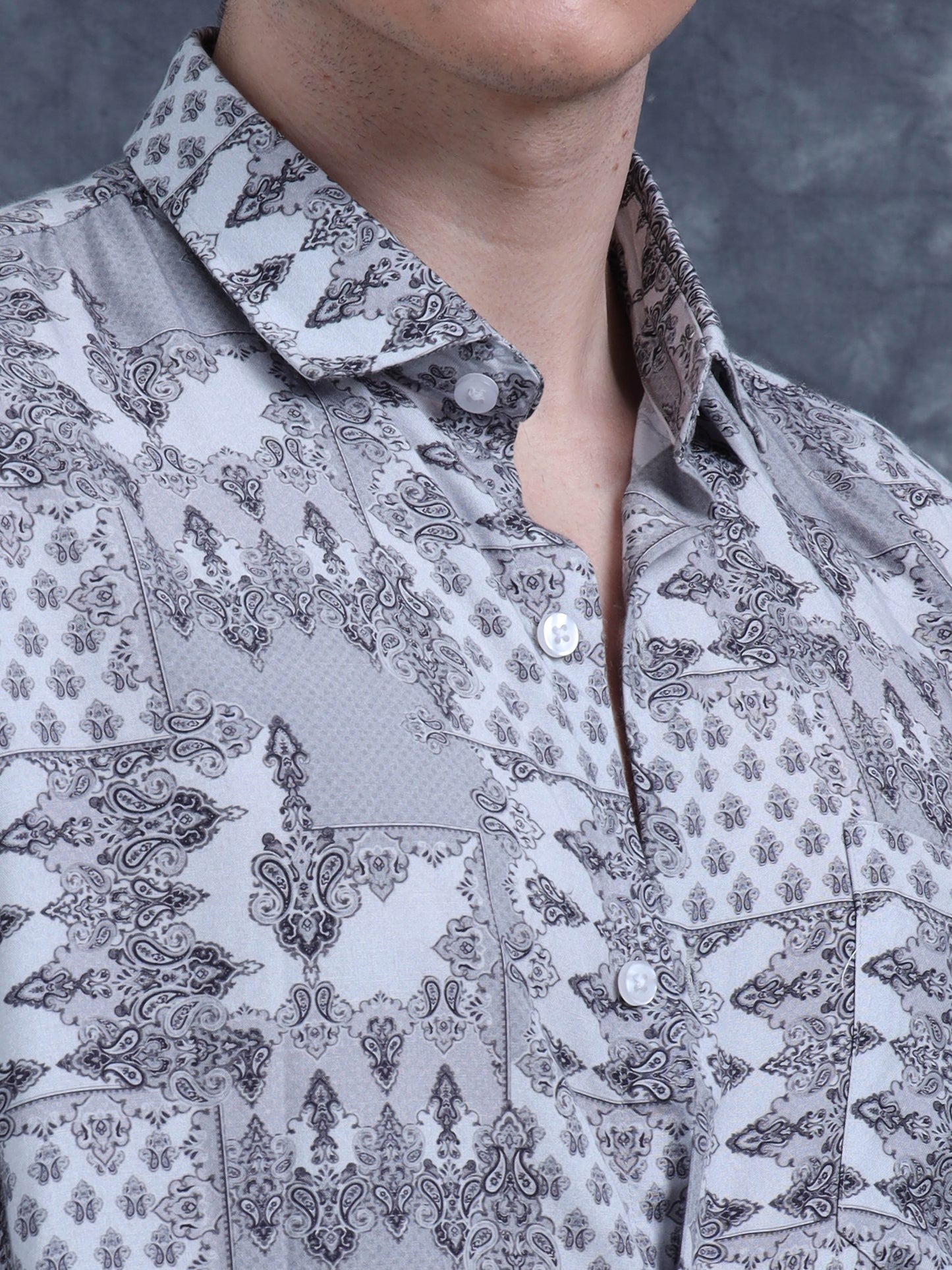 Stone Grey Printed Shirt