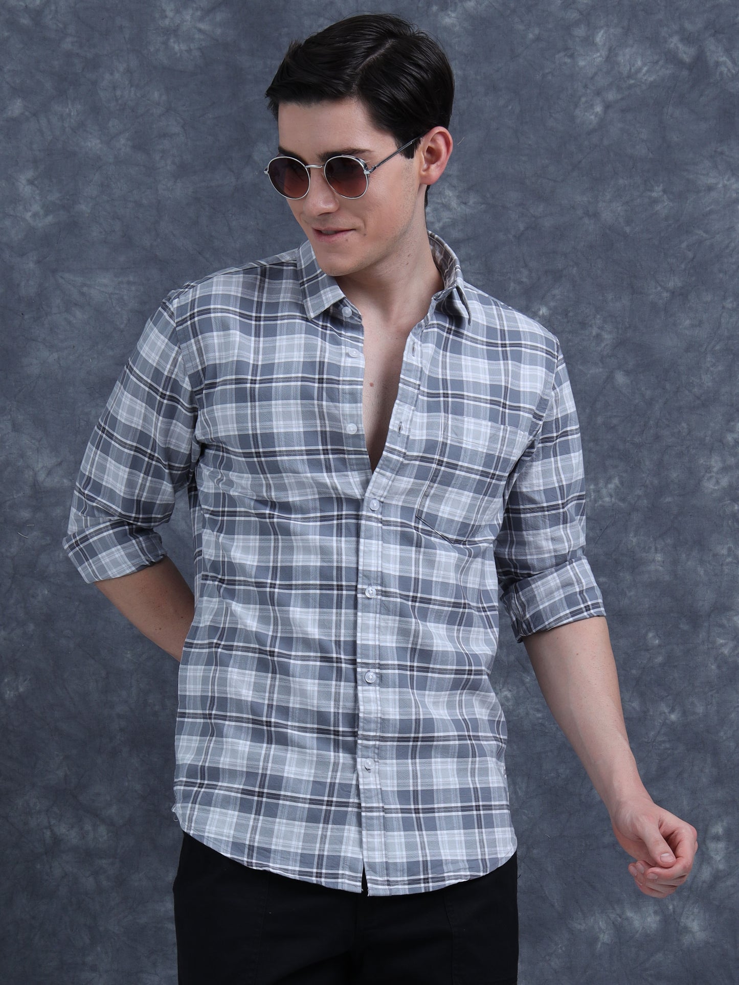 Grey and White Checks Shirt