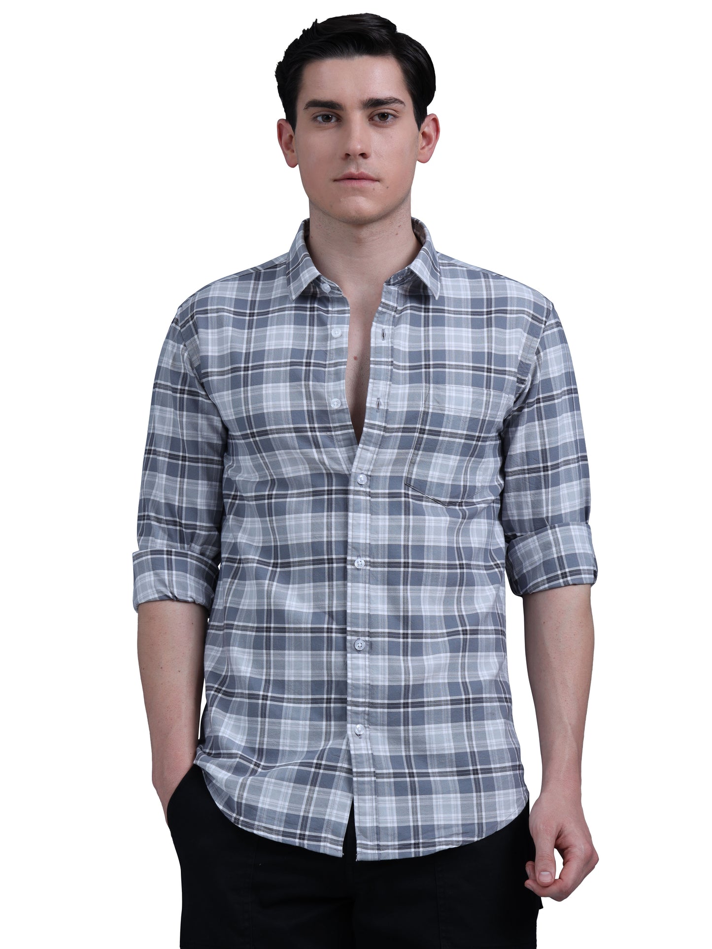 Grey and White Checks Shirt