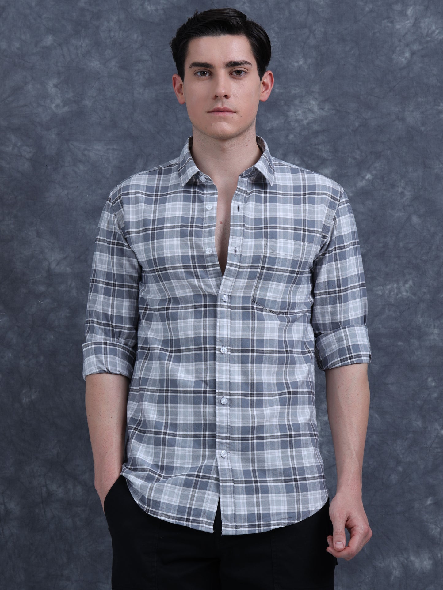Grey and White Checks Shirt