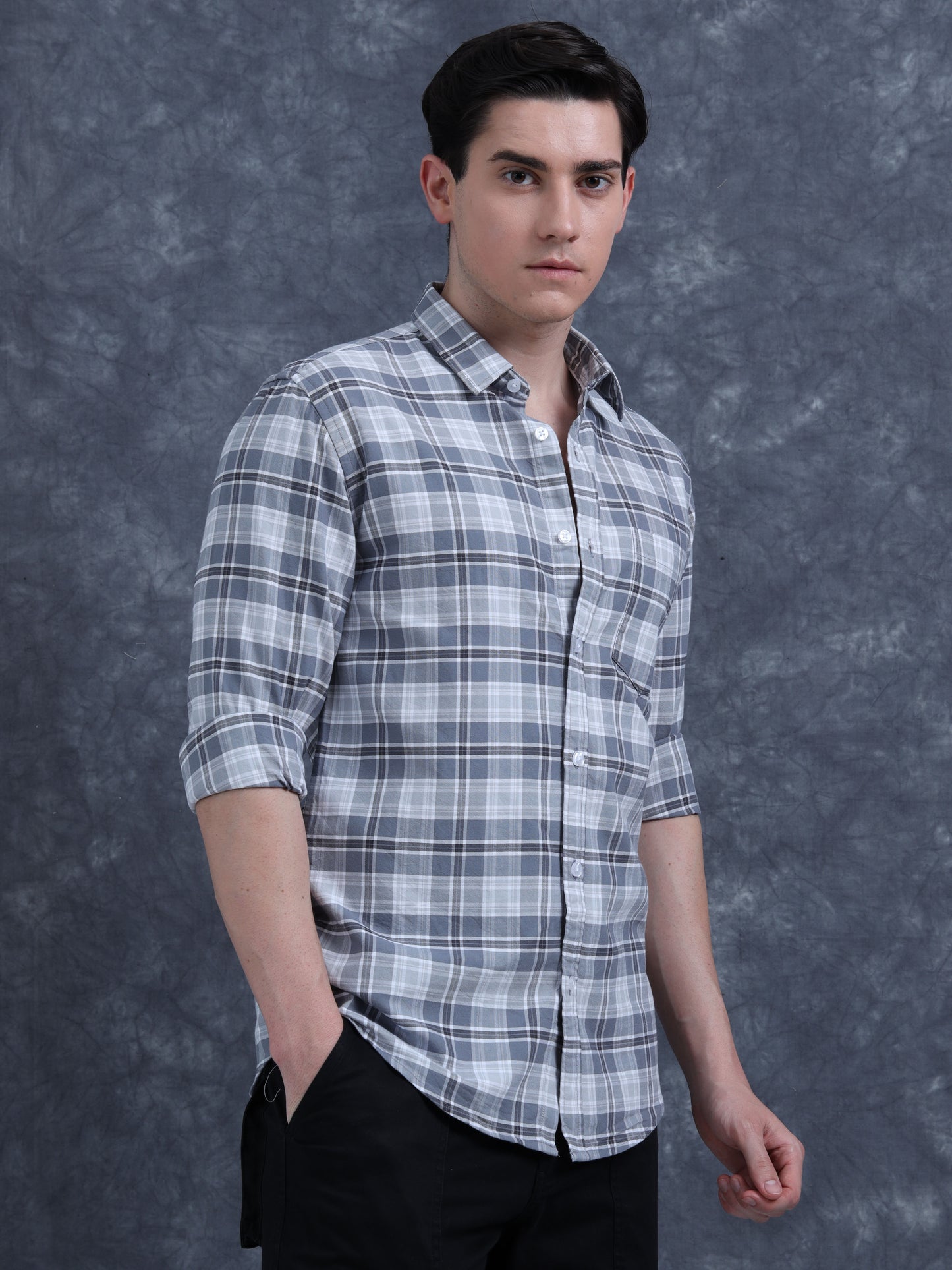 Grey and White Checks Shirt