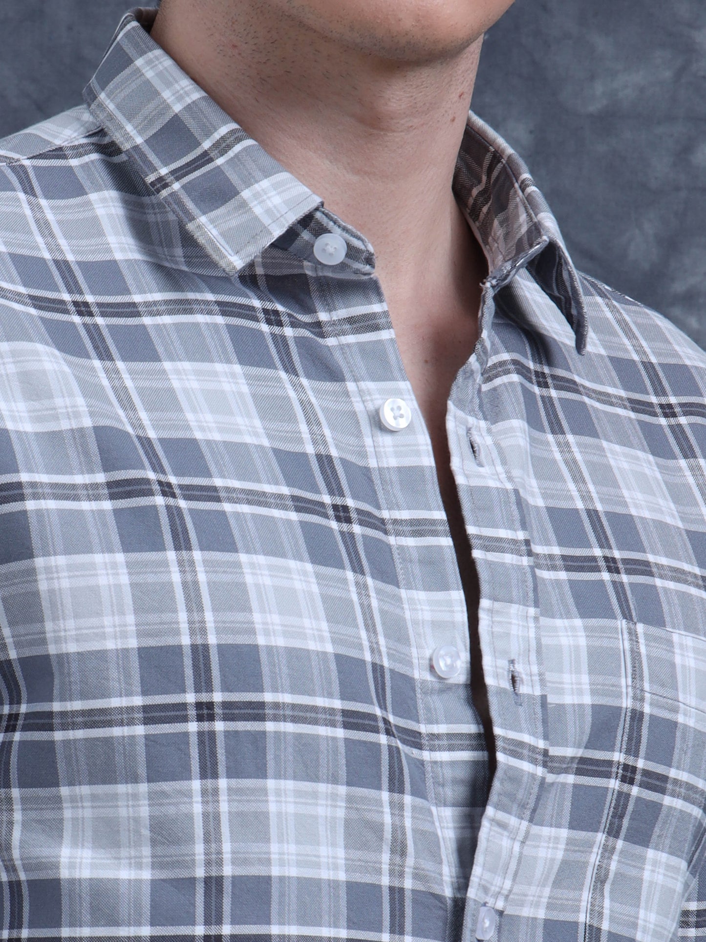 Grey and White Checks Shirt