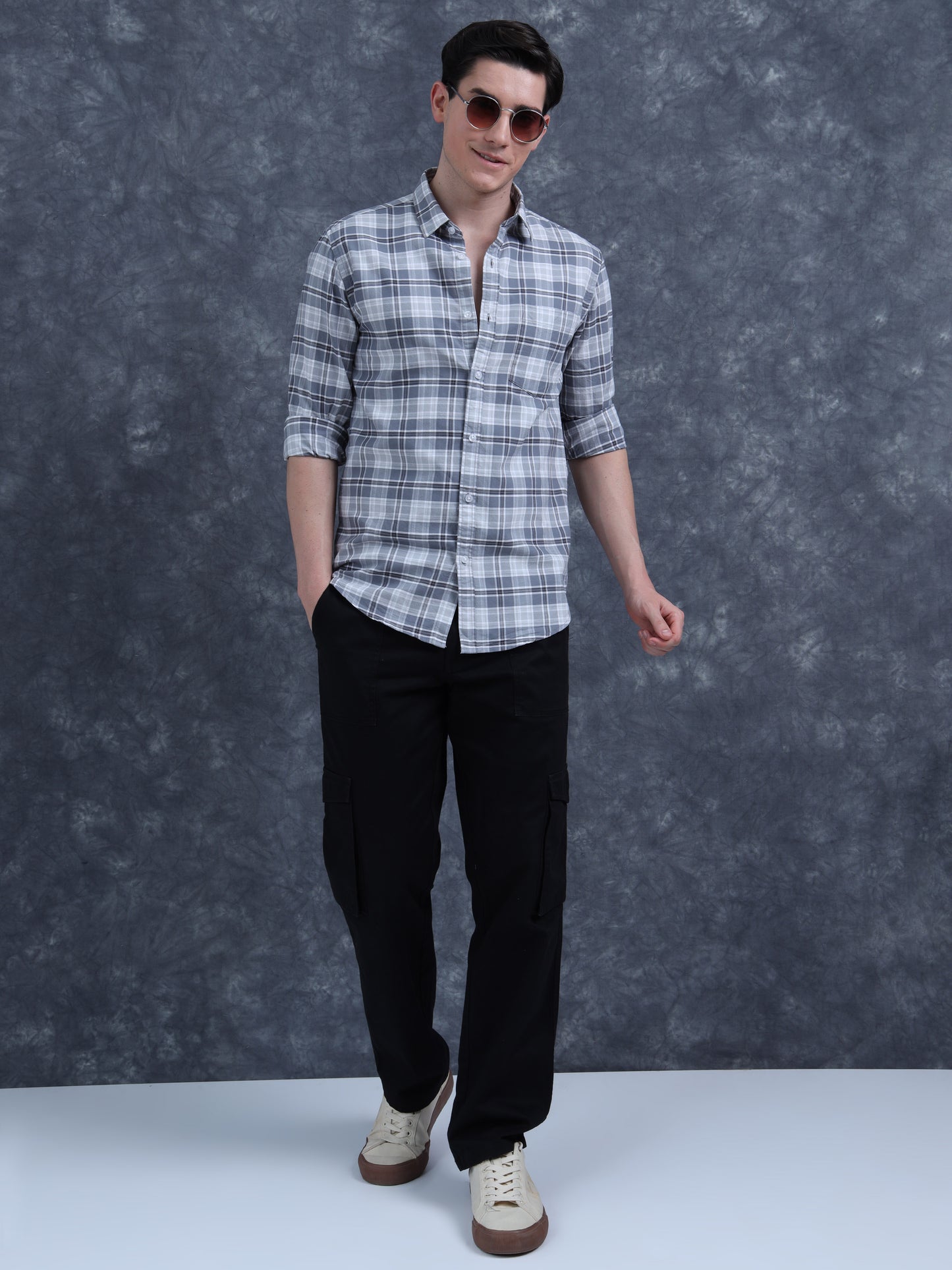 Grey and White Checks Shirt