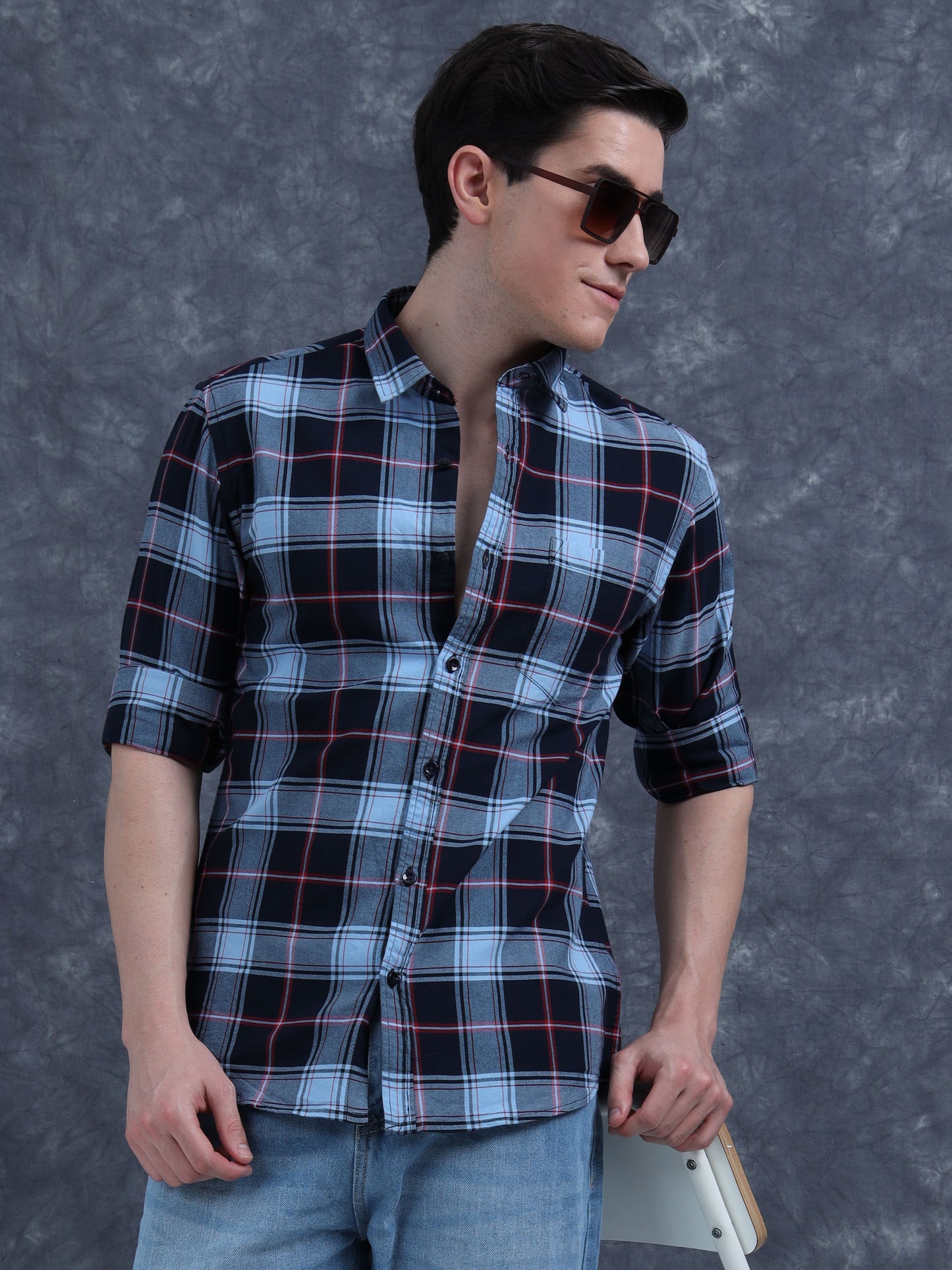 Black and Sky Blue checks shirt