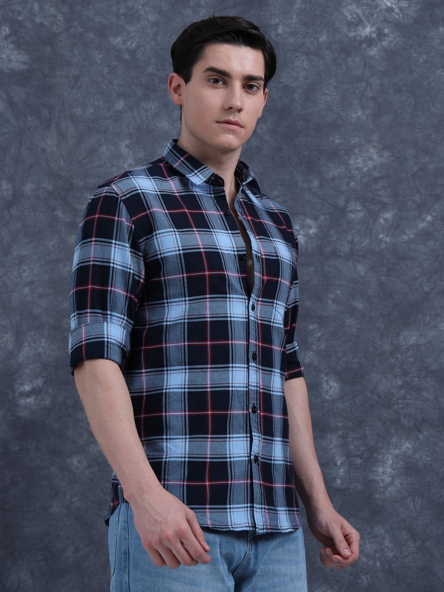 Black and Sky Blue checks shirt