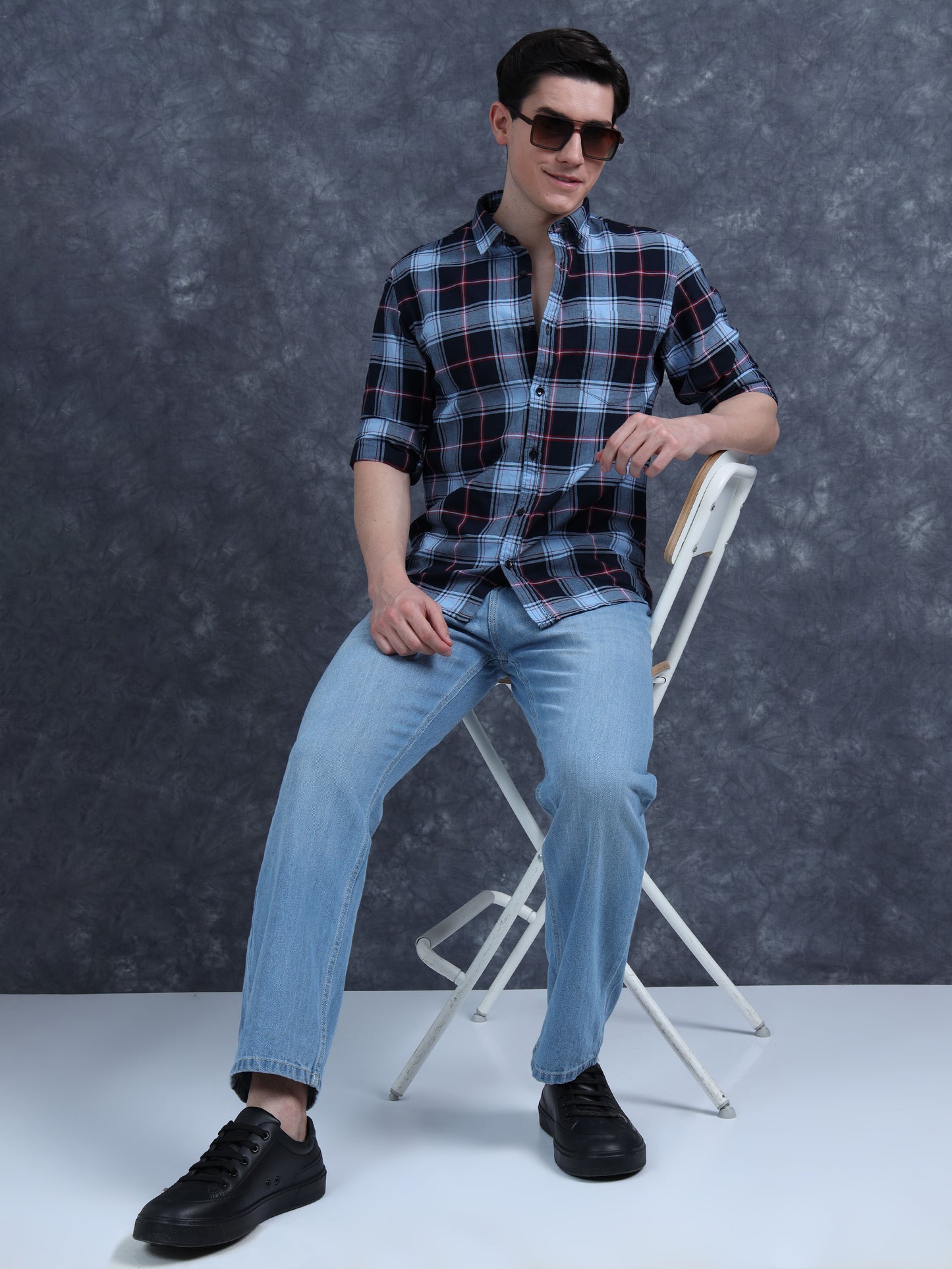 Black and Sky Blue checks shirt