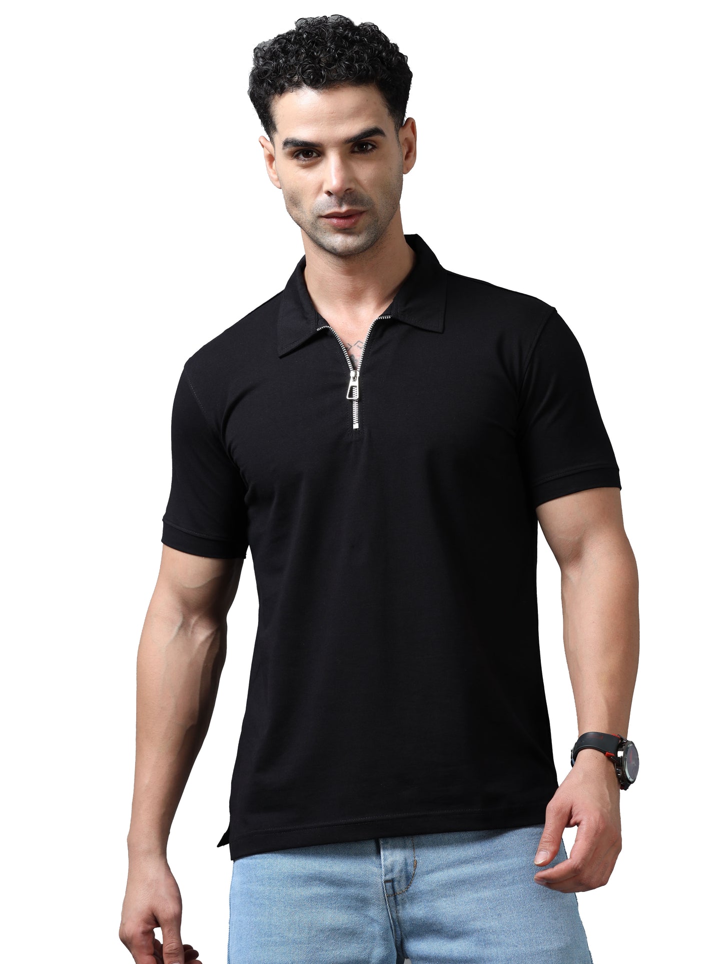 Black Zipper Polo T-Shirt