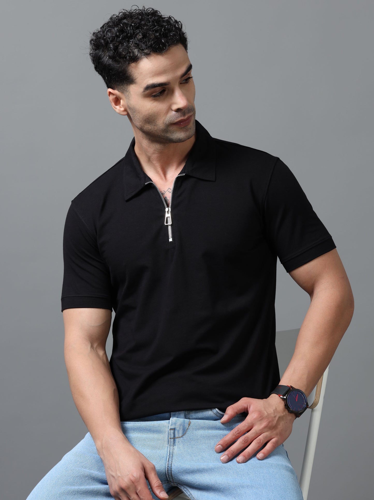Black Zipper Polo T-Shirt