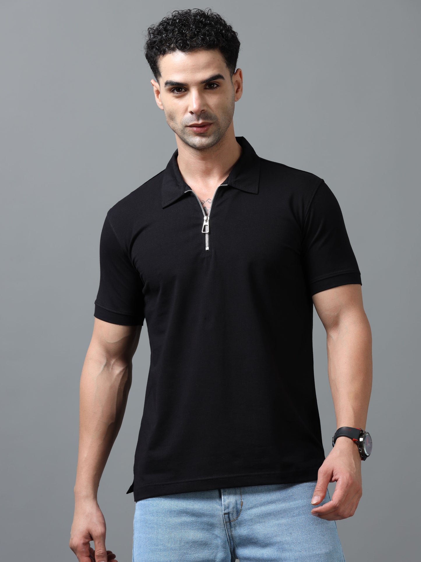 Black Zipper Polo T-Shirt