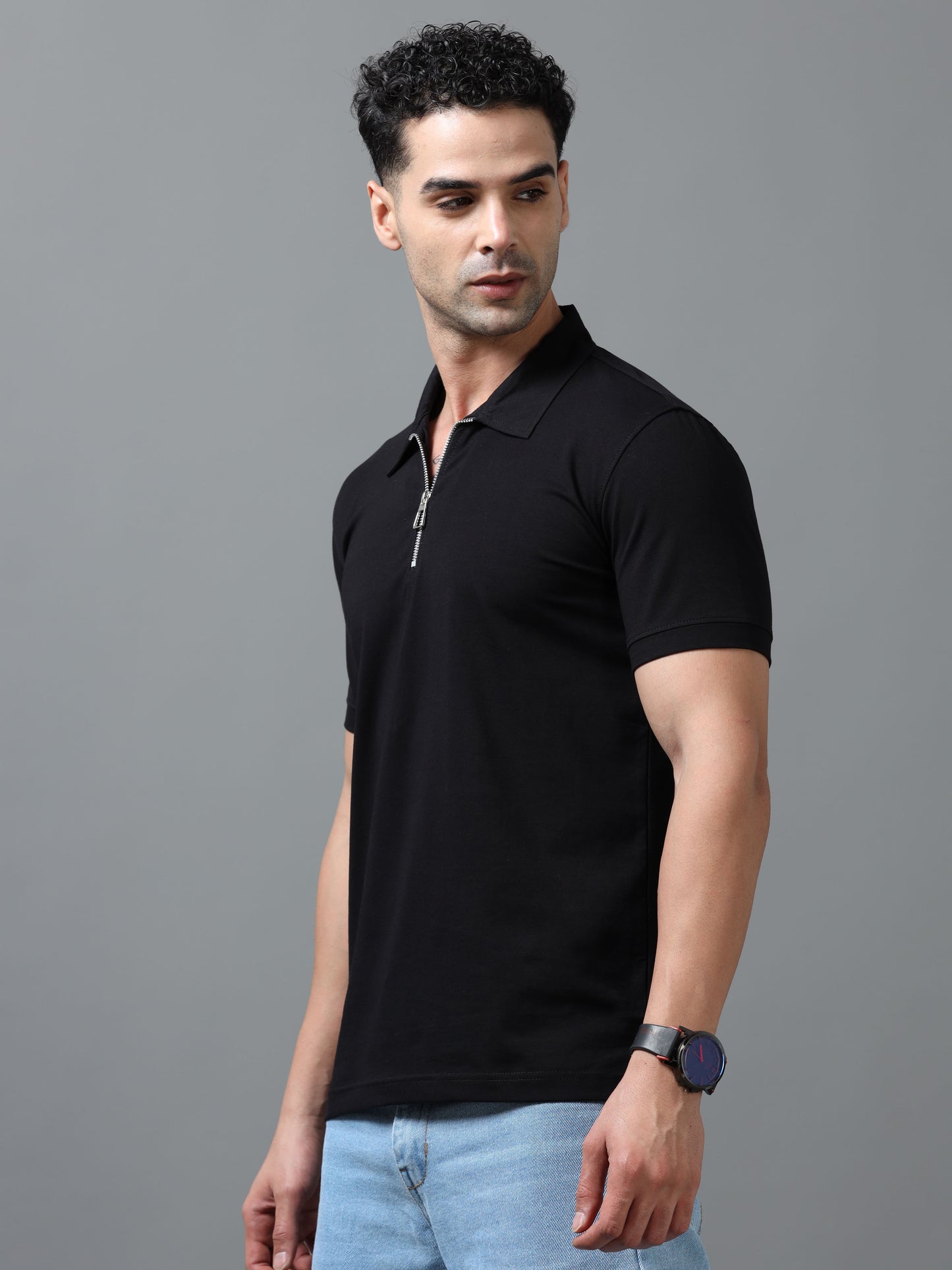 Black Zipper Polo T-Shirt