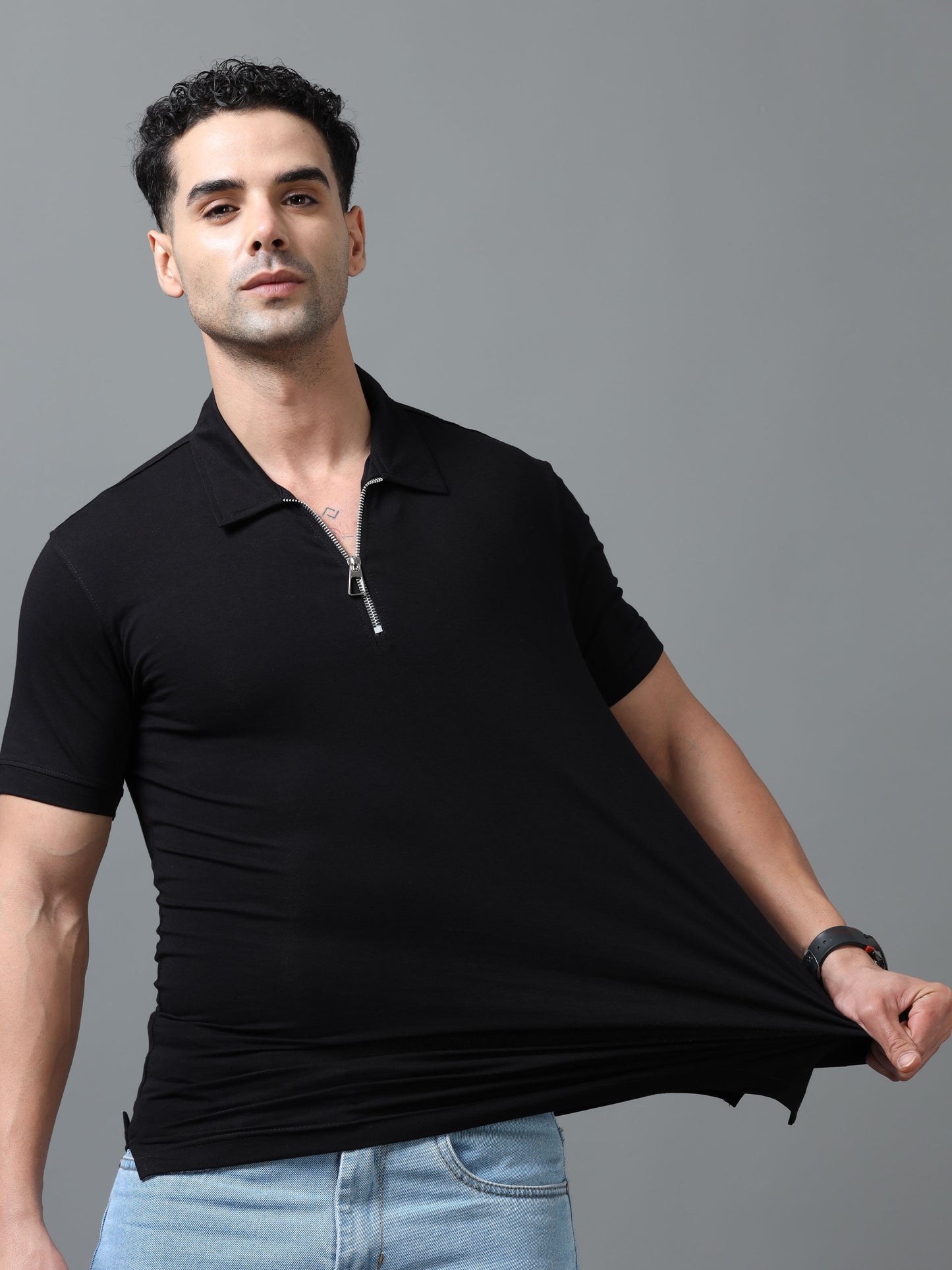 Black Zipper Polo T-Shirt