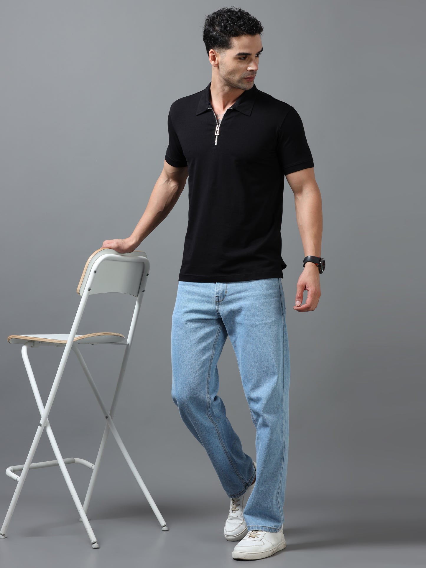Black Zipper Polo T-Shirt