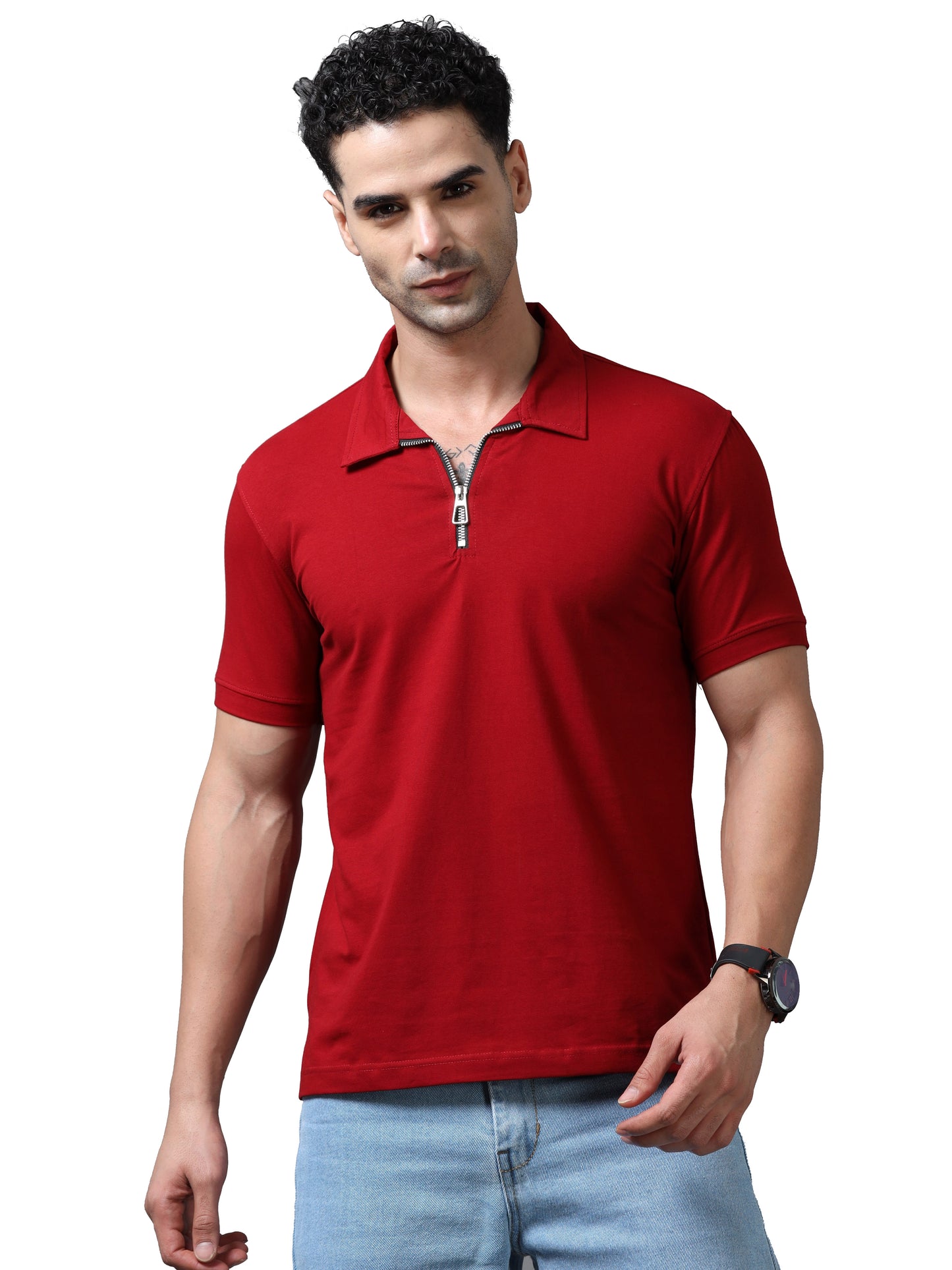 Red  Zipper Polo T-Shirt