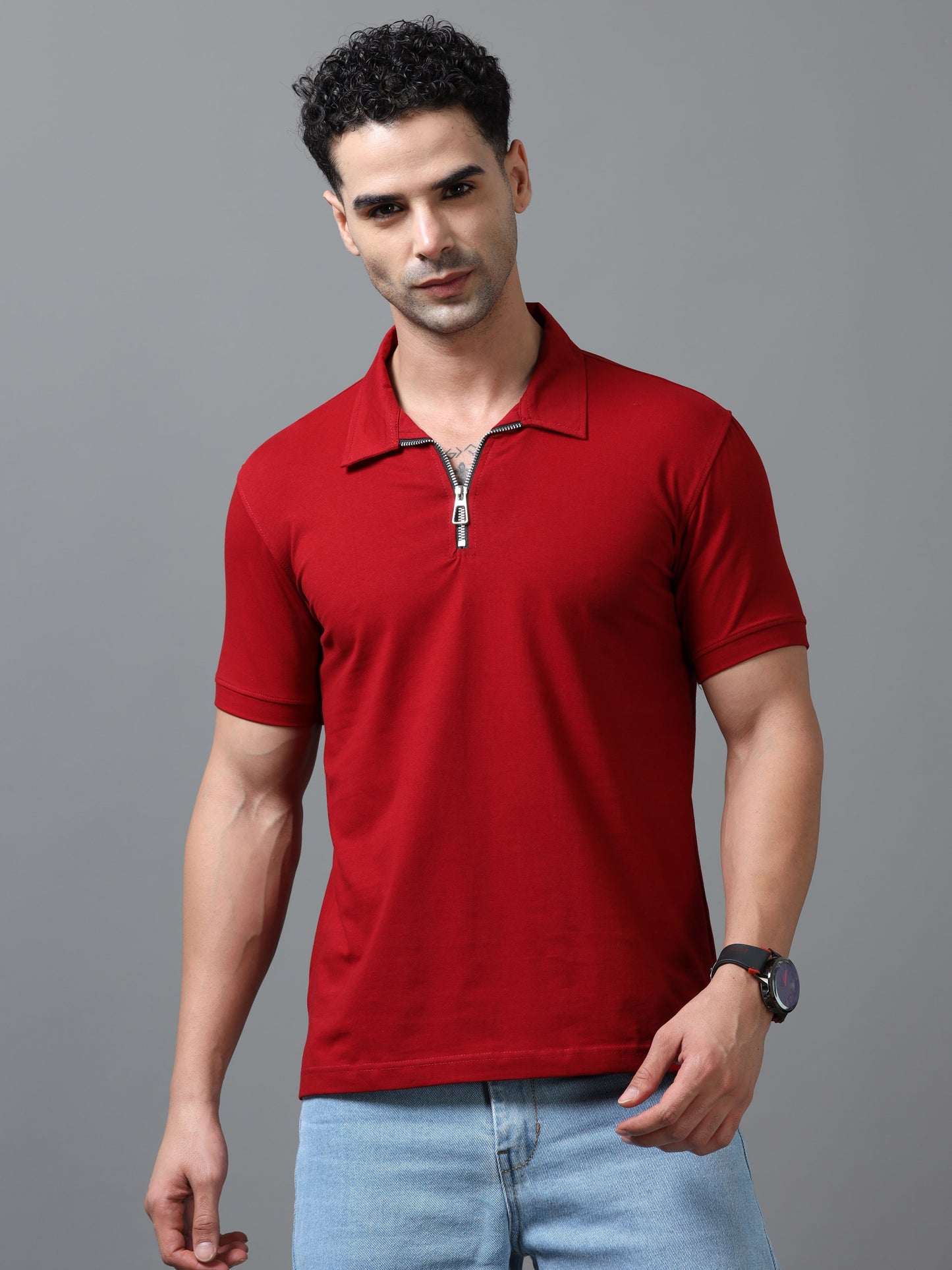 Red  Zipper Polo T-Shirt