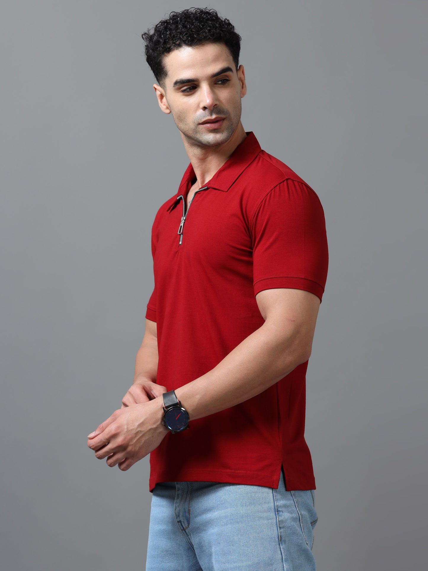 Red  Zipper Polo T-Shirt