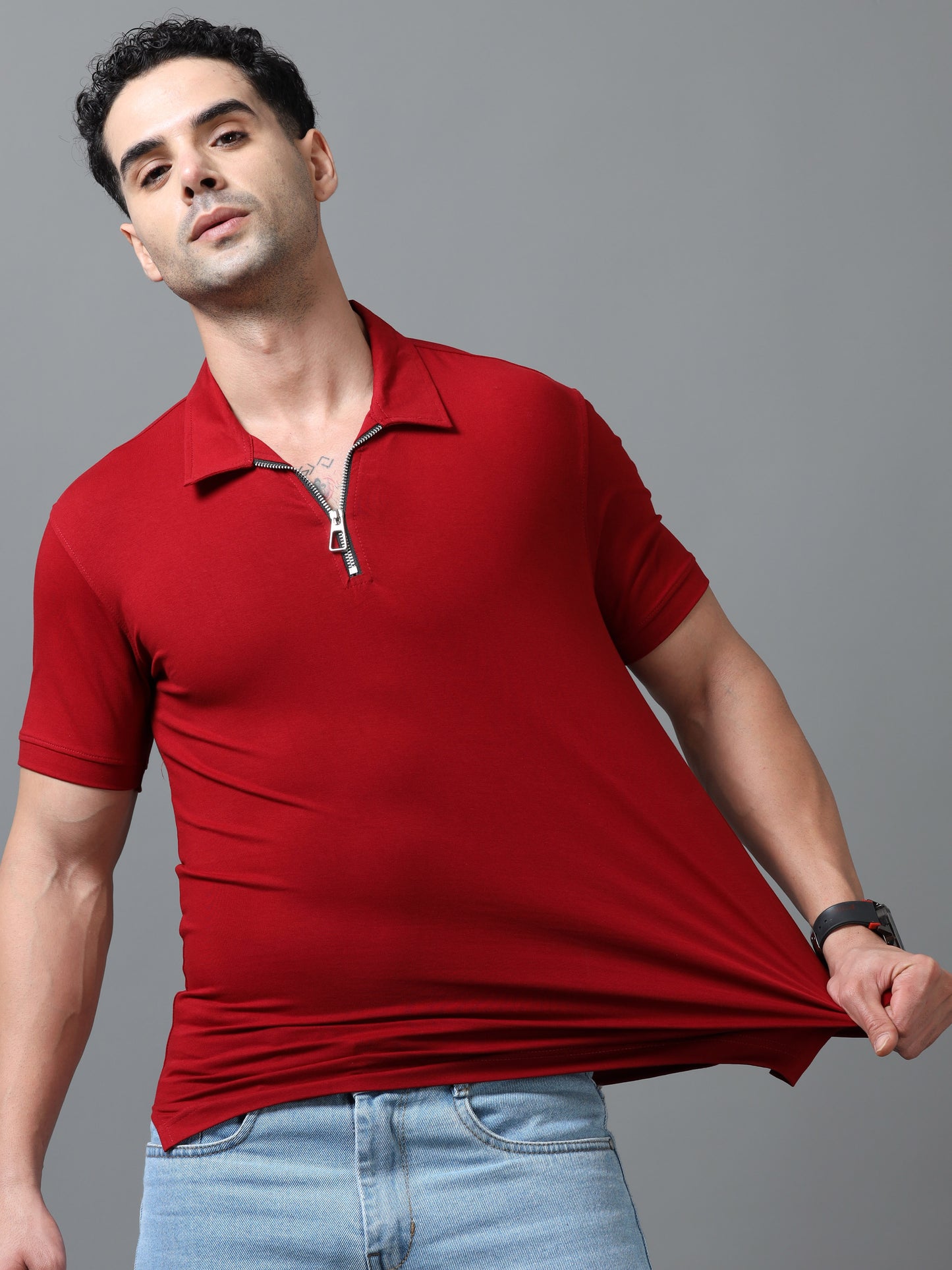 Red  Zipper Polo T-Shirt