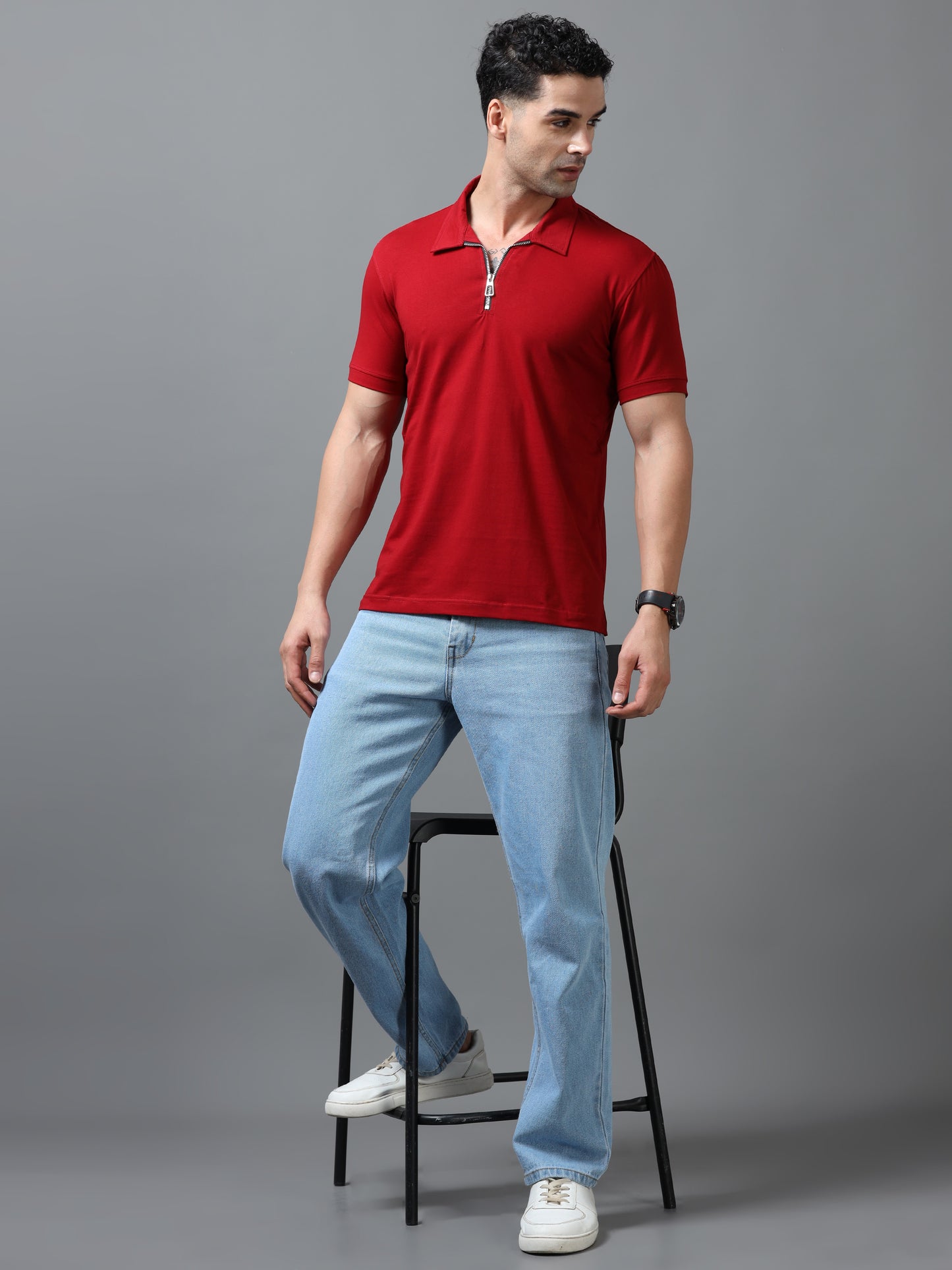 Red  Zipper Polo T-Shirt