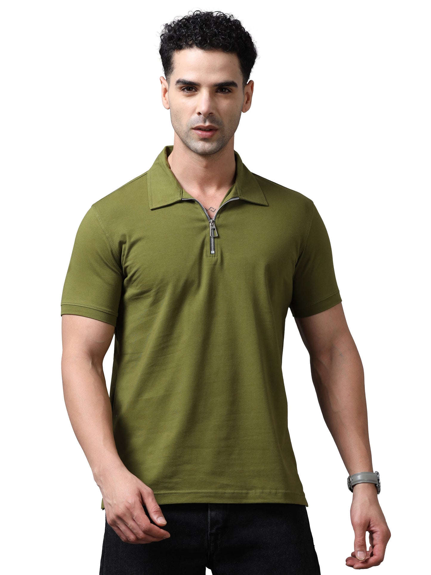 Olive Zipper Polo T-Shirt